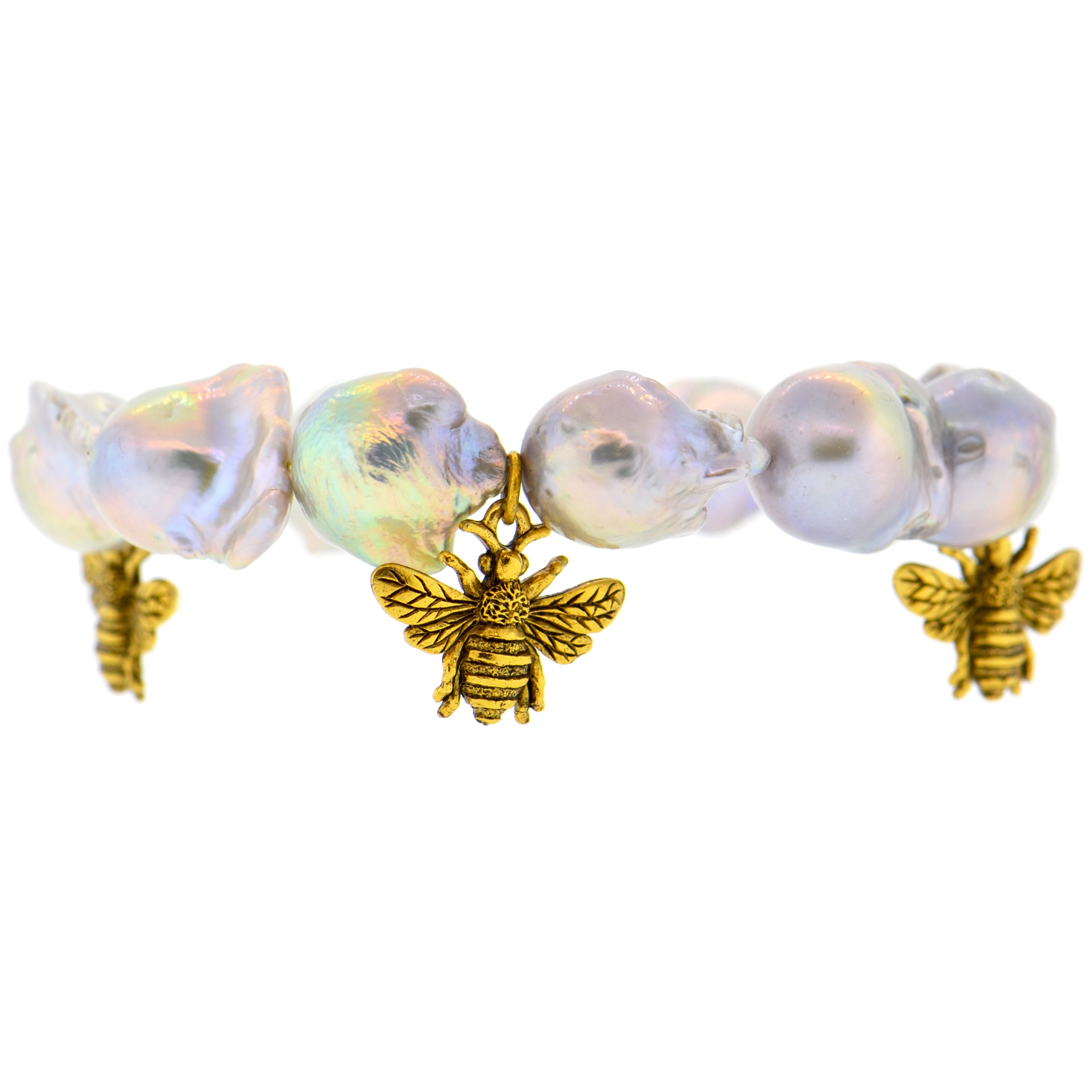 Grey Baroque Pearl Bumble Bee Botanical Bracelet