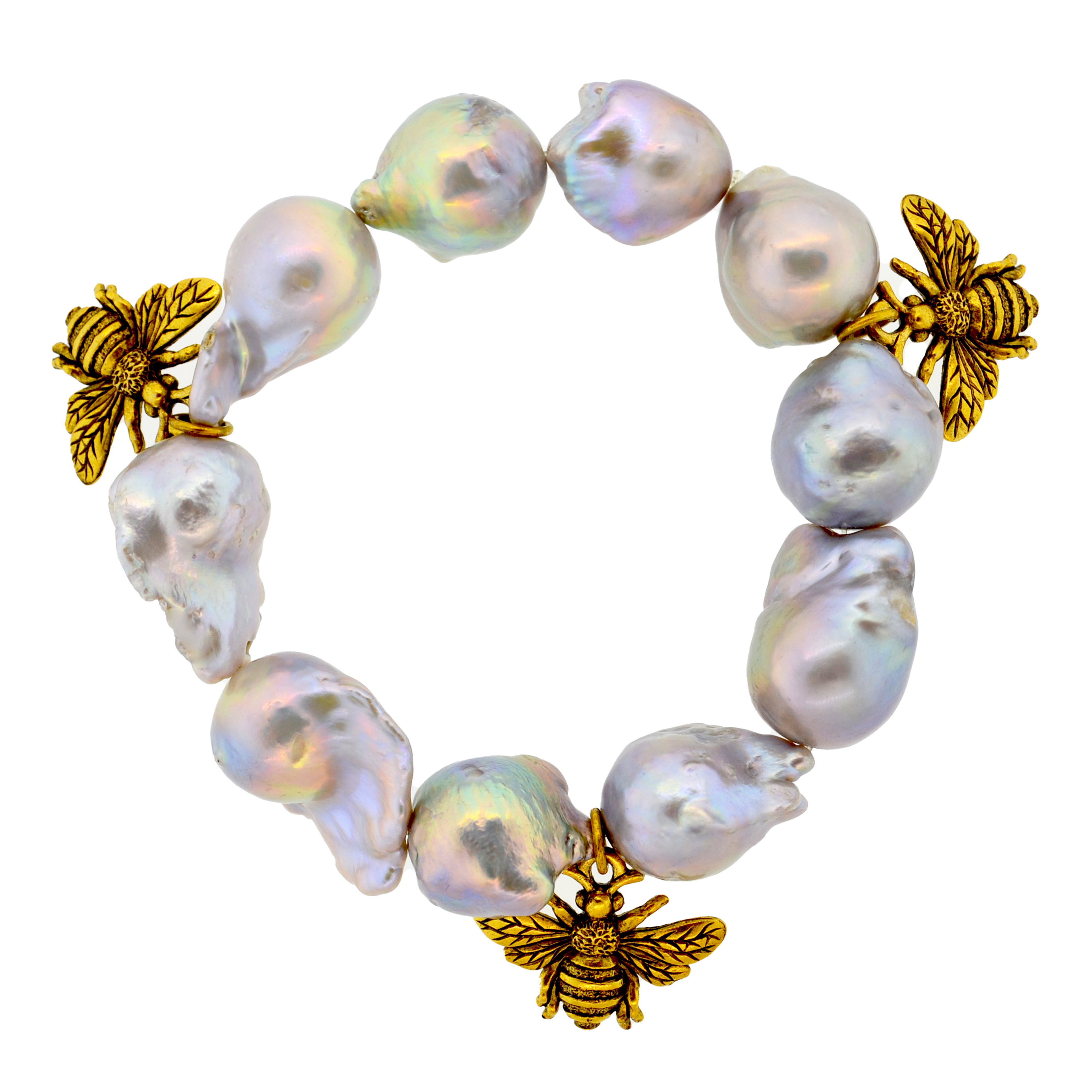 Grey Baroque Pearl Bumble Bee Botanical Bracelet