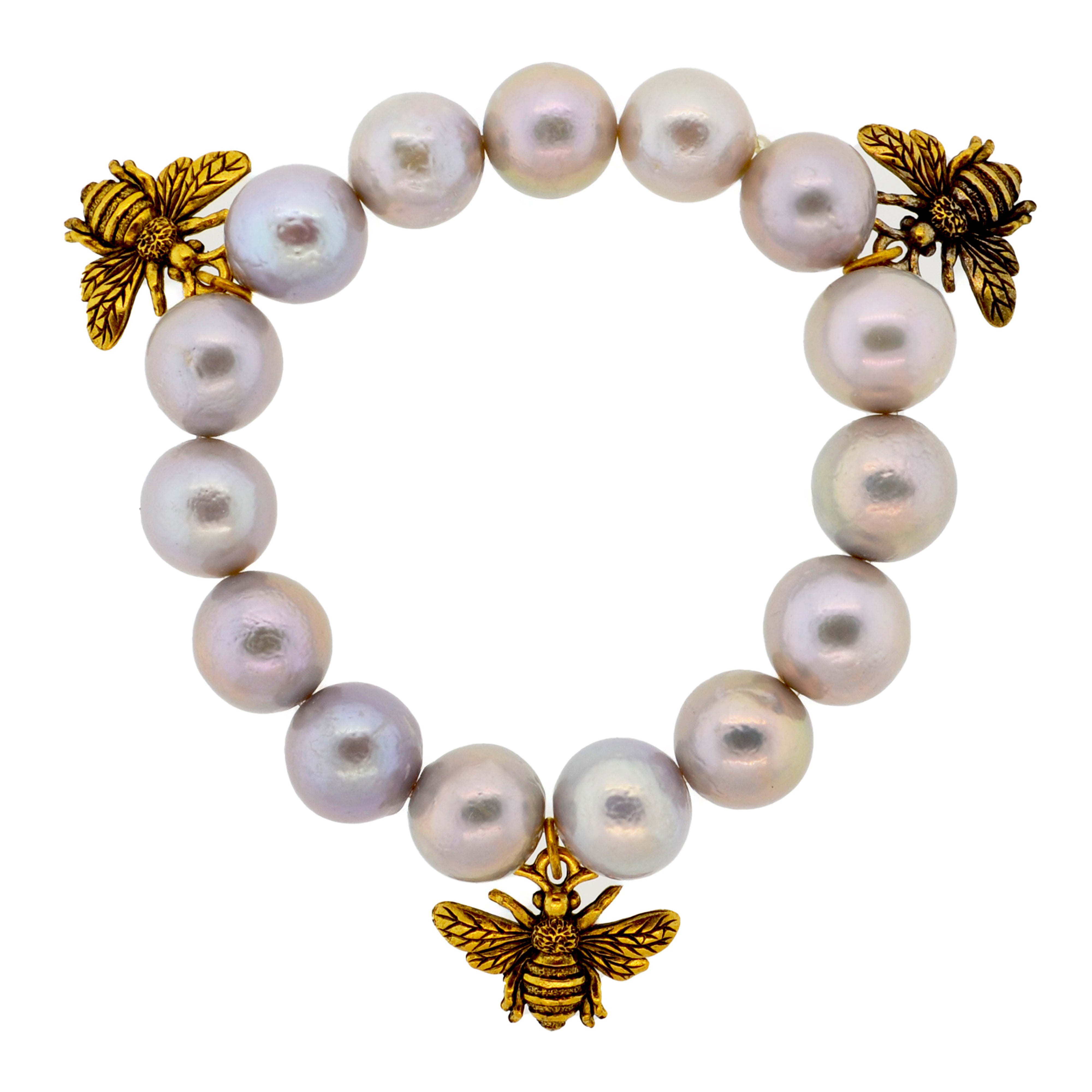 Grey Pearl Bumble Bee Botanical Bracelet