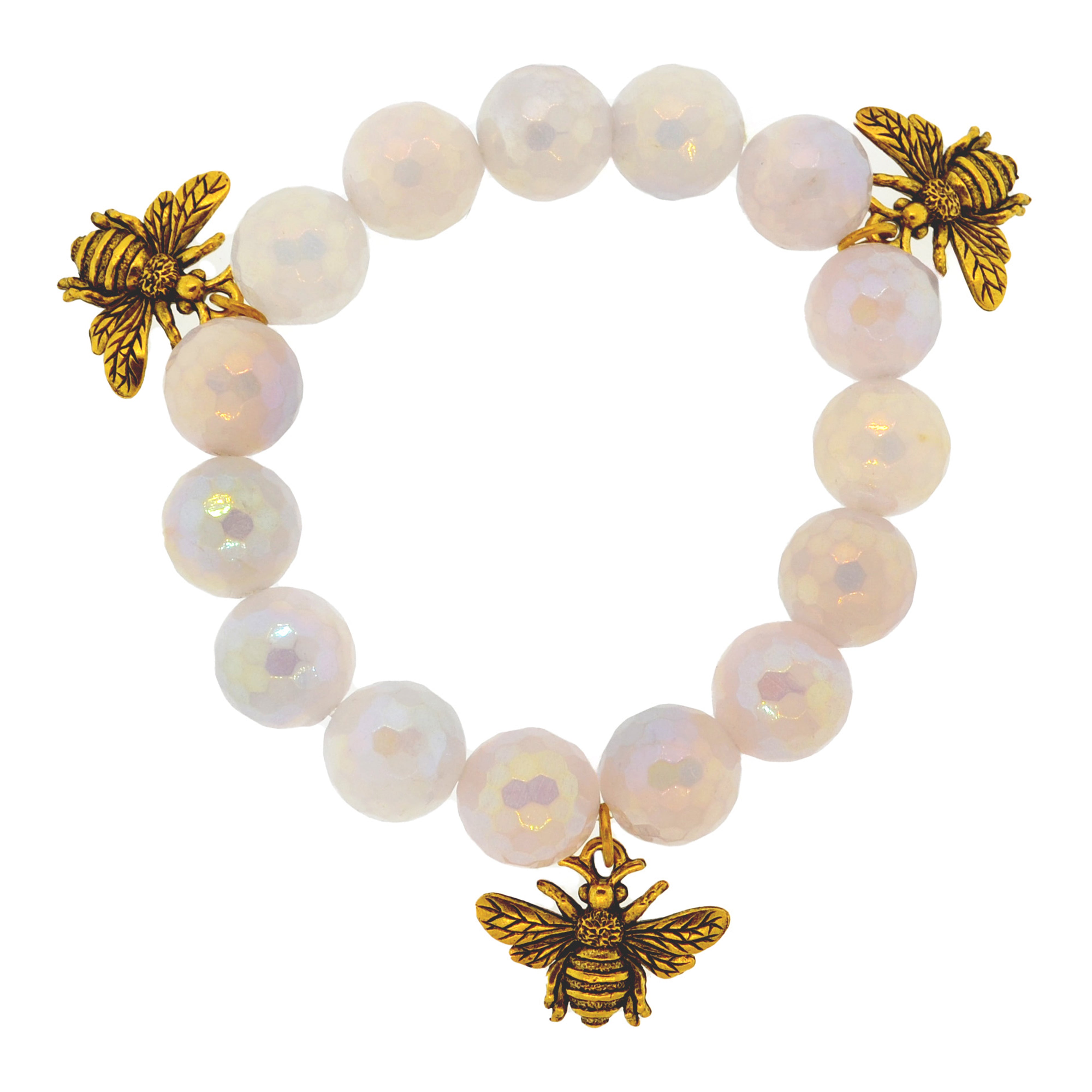 Mystic Rose Quartz Bumble Bee Botanical Bracelet