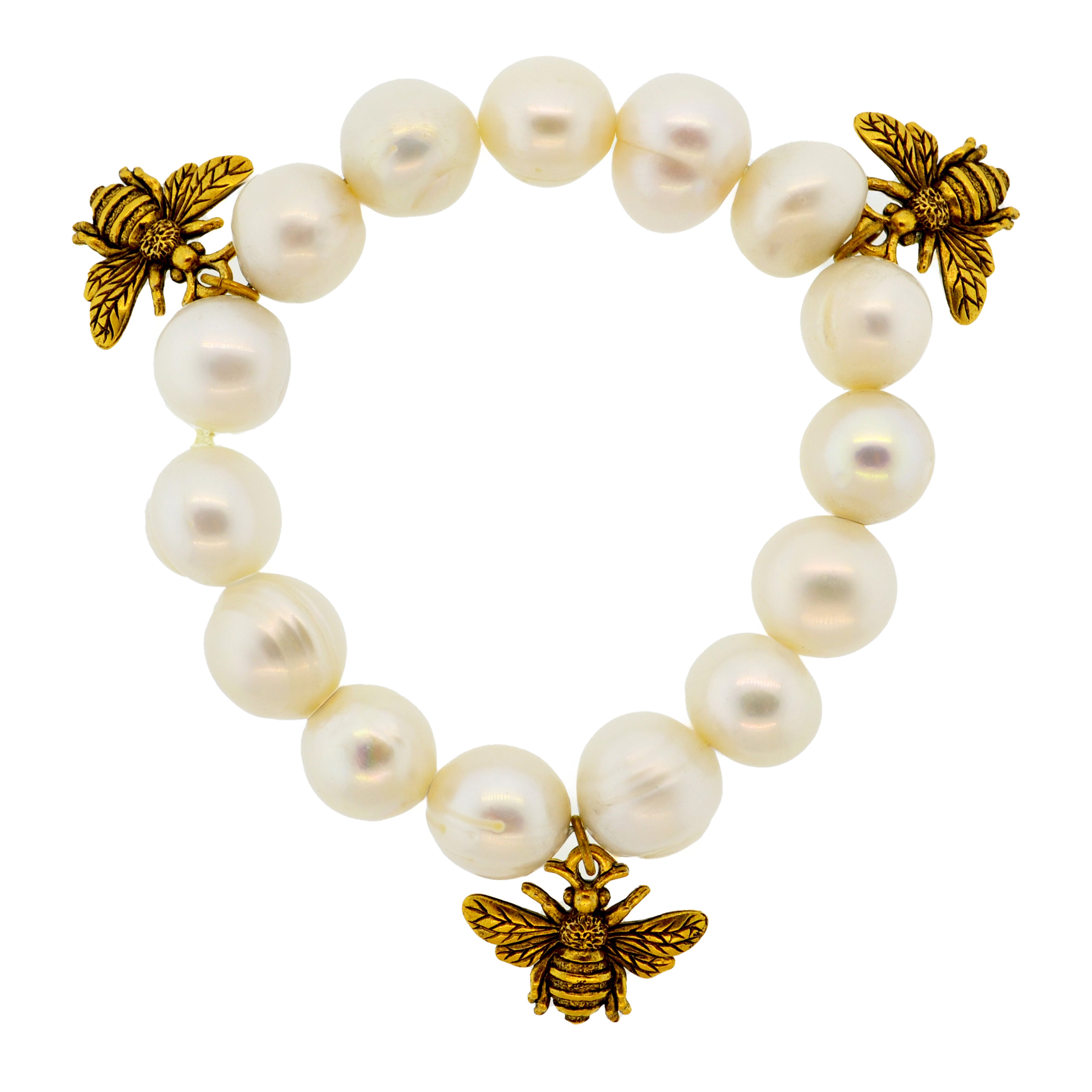 White Pearl Bumble Bee Botanical Bracelet