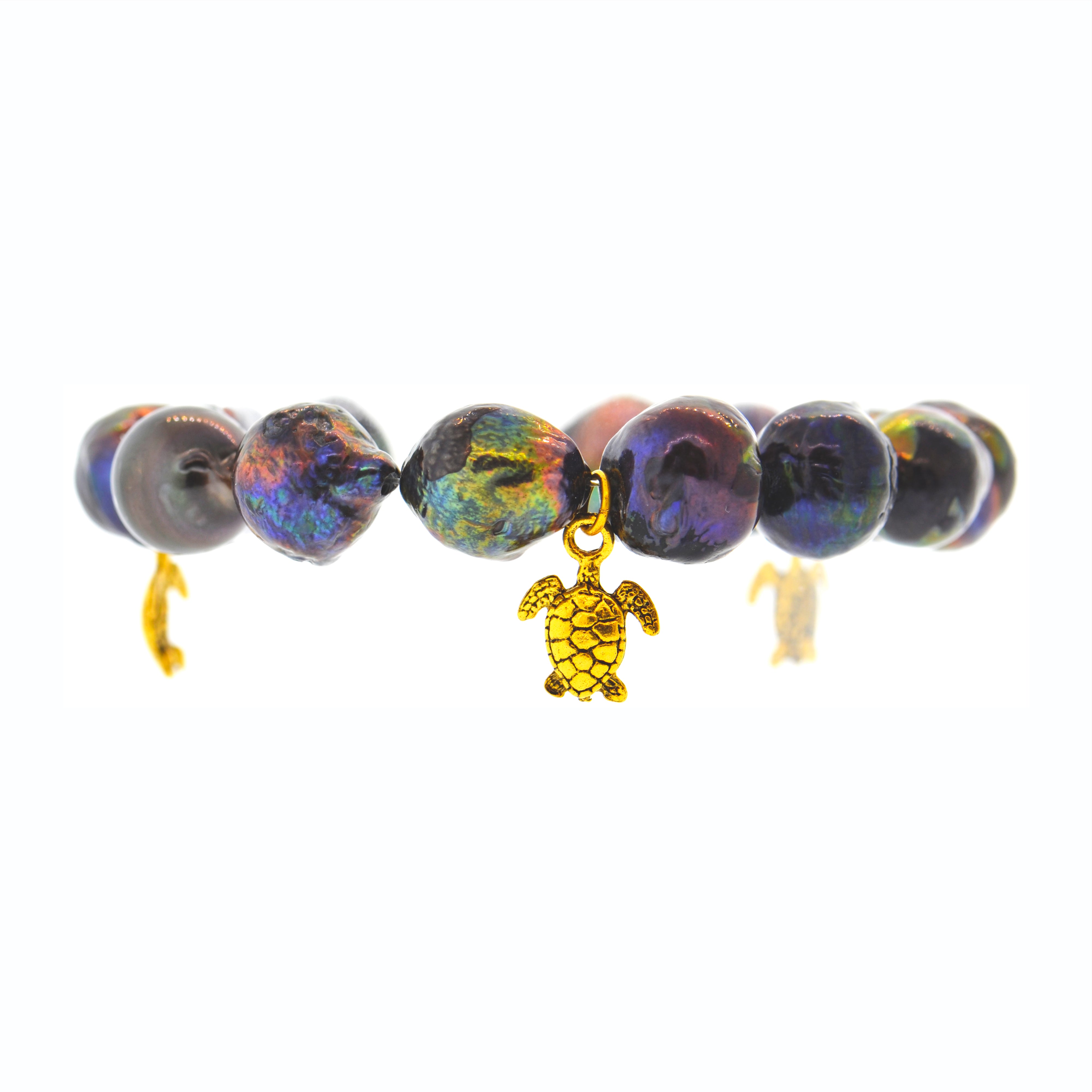 Peacock Baroque Pearl Galapagos Turtle Bracelet