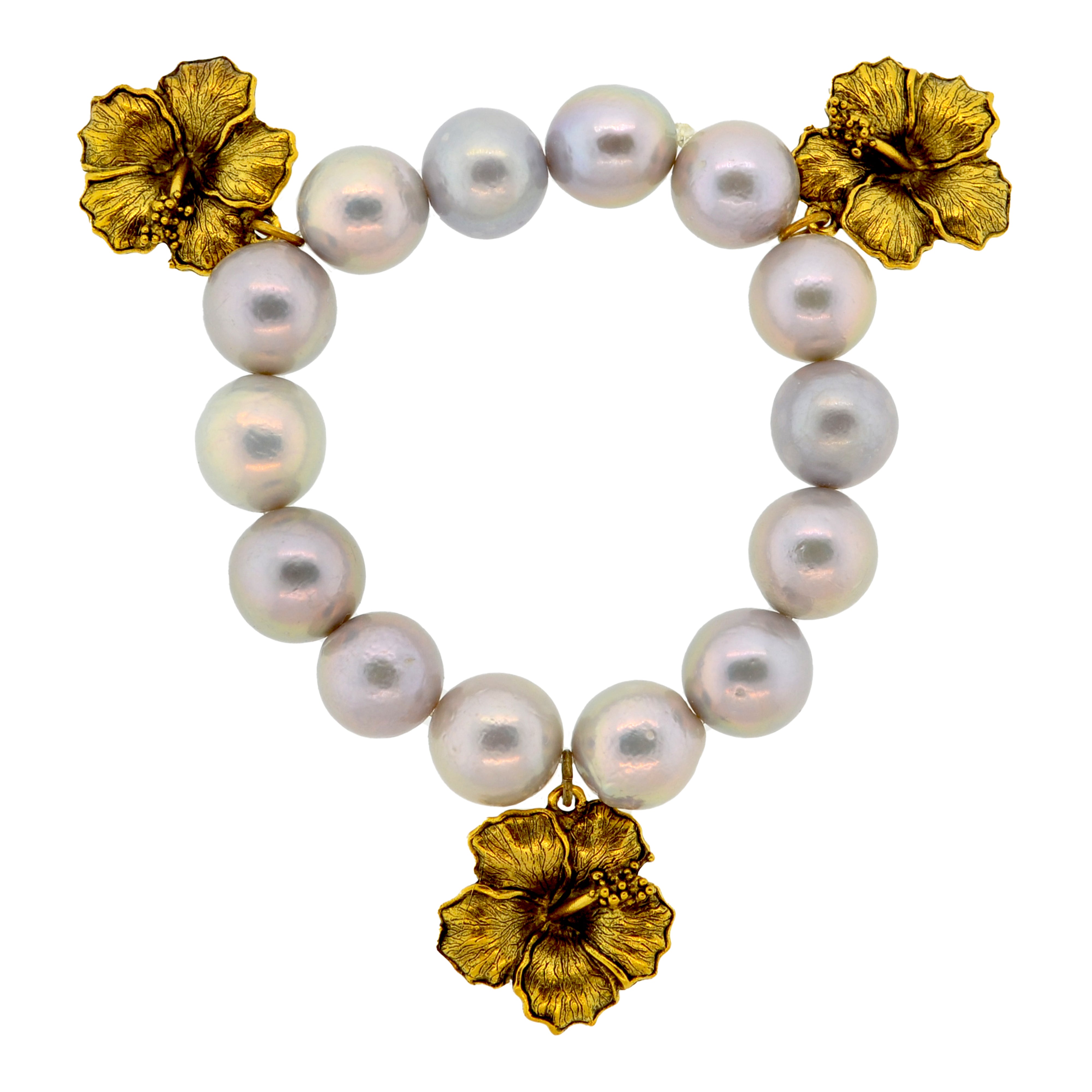 Grey Pearl Hibiscus Botanical Bracelet