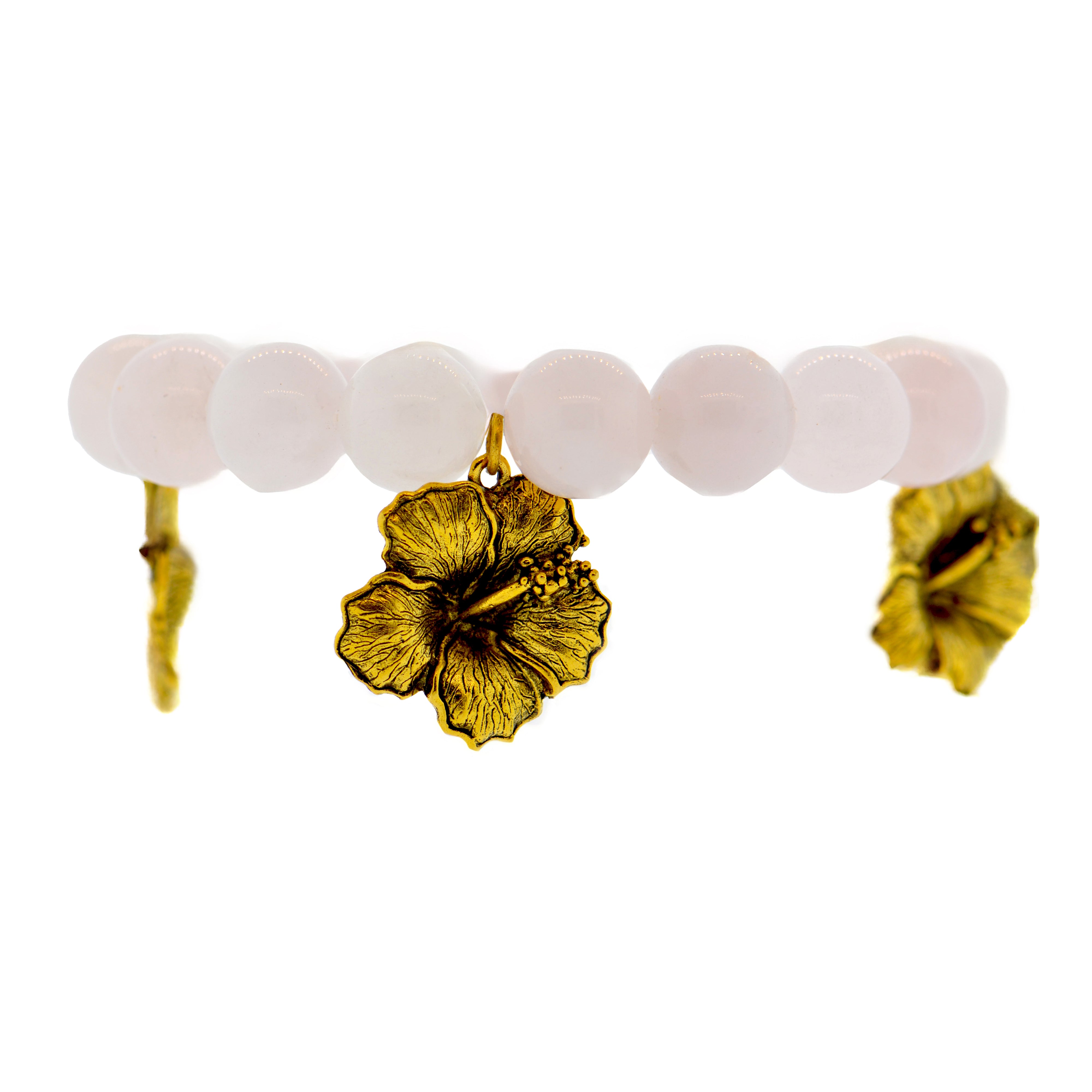 Rose Quartz Hibiscus Botanical Bracelet