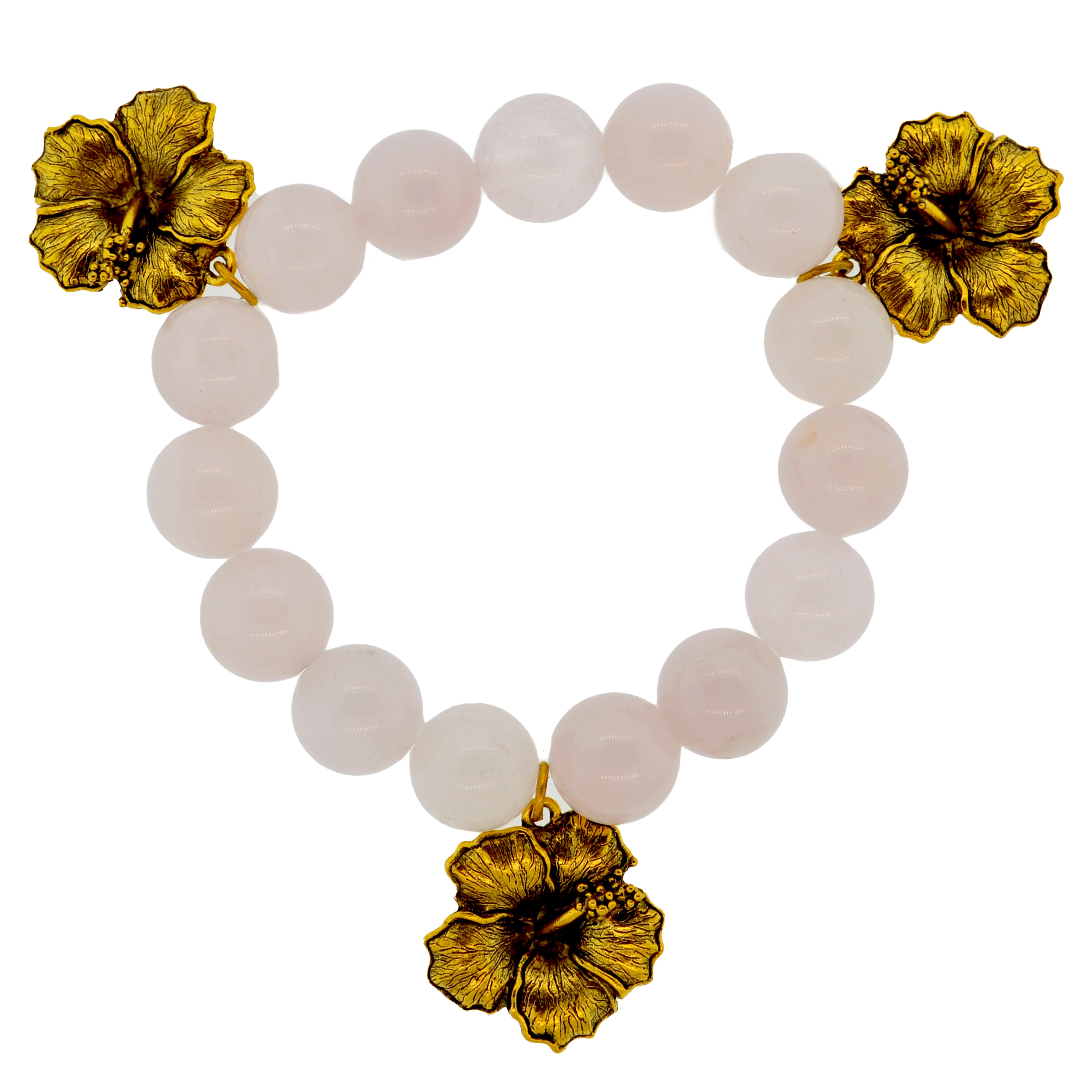 Rose Quartz Hibiscus Botanical Bracelet