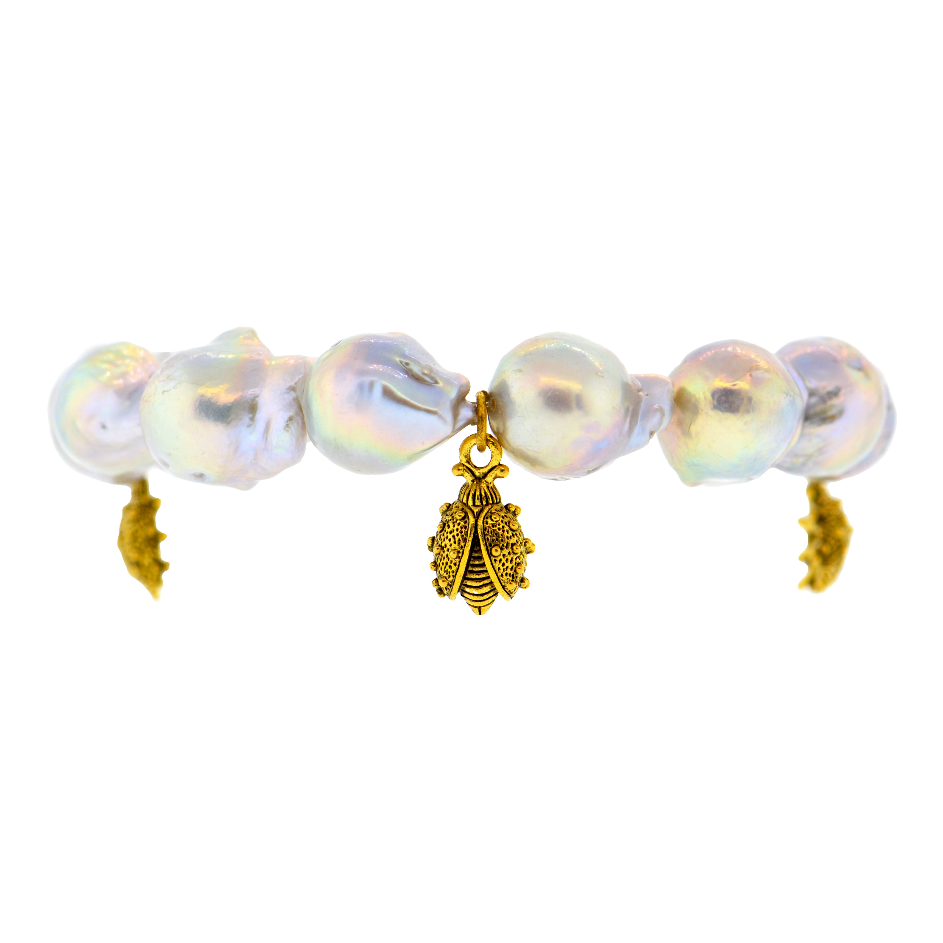 Grey Baroque Pearl Ladybird Botanical Bracelet