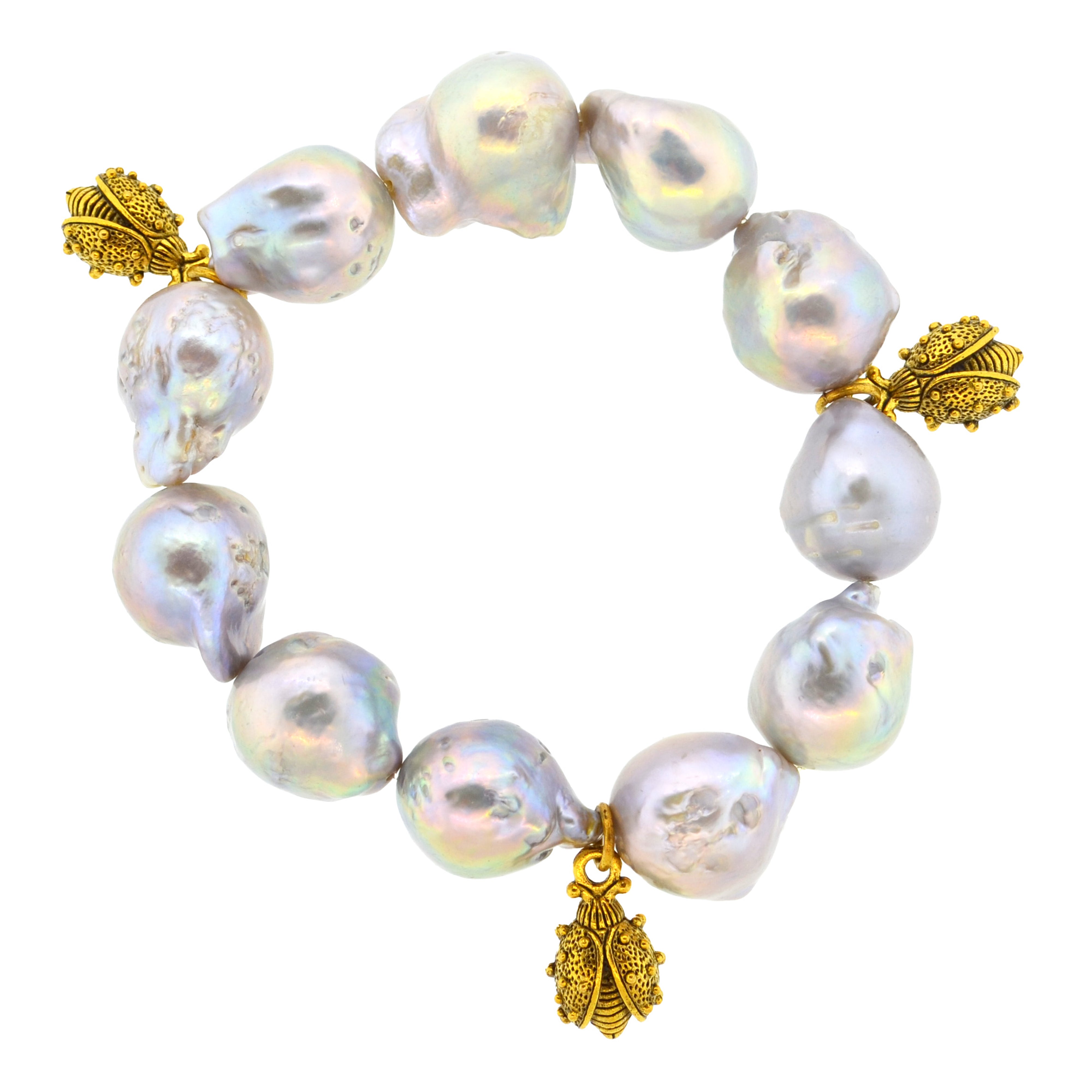 Grey Baroque Pearl Ladybird Botanical Bracelet