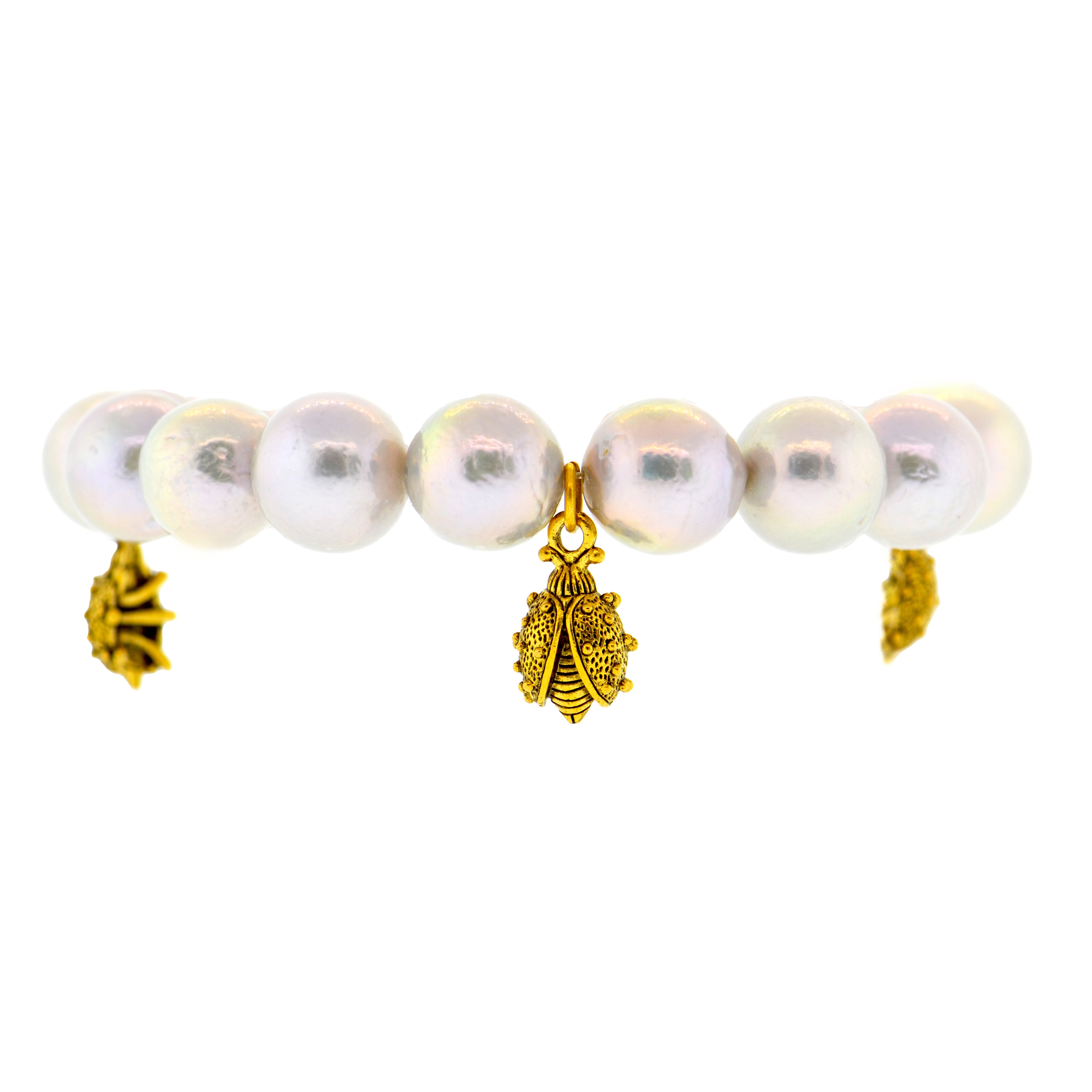 Grey Pearl Ladybird Botanical Bracelet