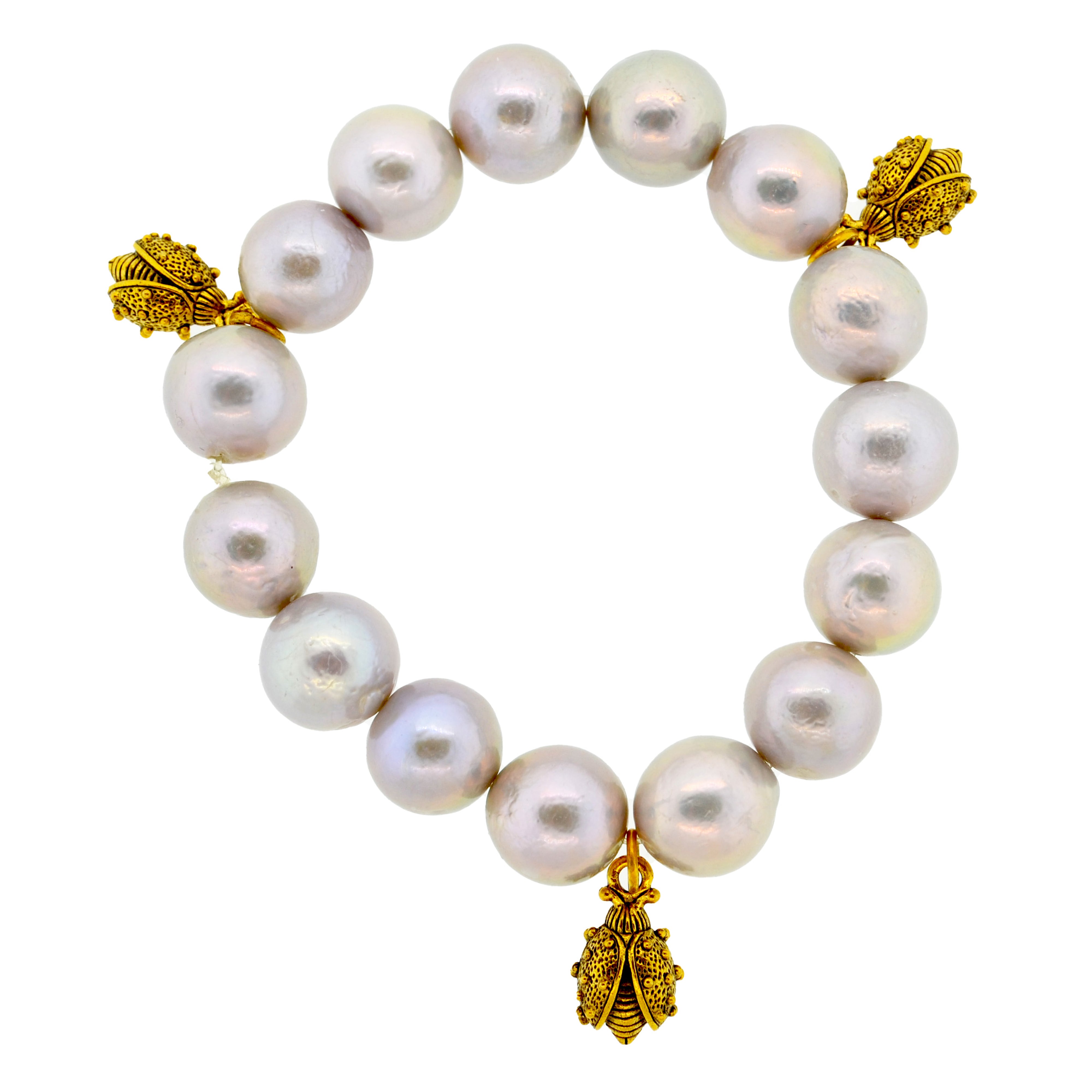 Grey Pearl Ladybird Botanical Bracelet