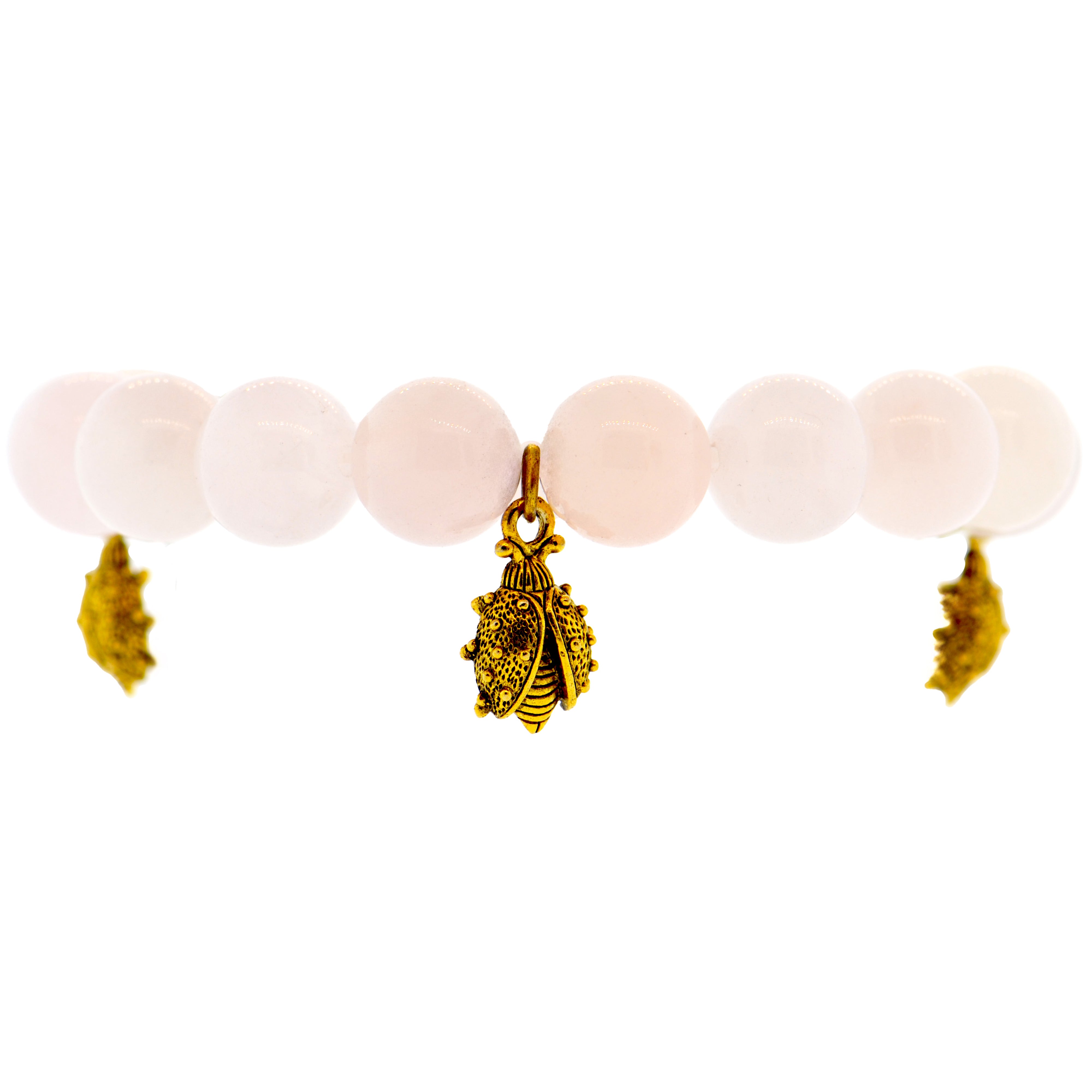 Rose Quartz Ladybird Botanical Bracelet
