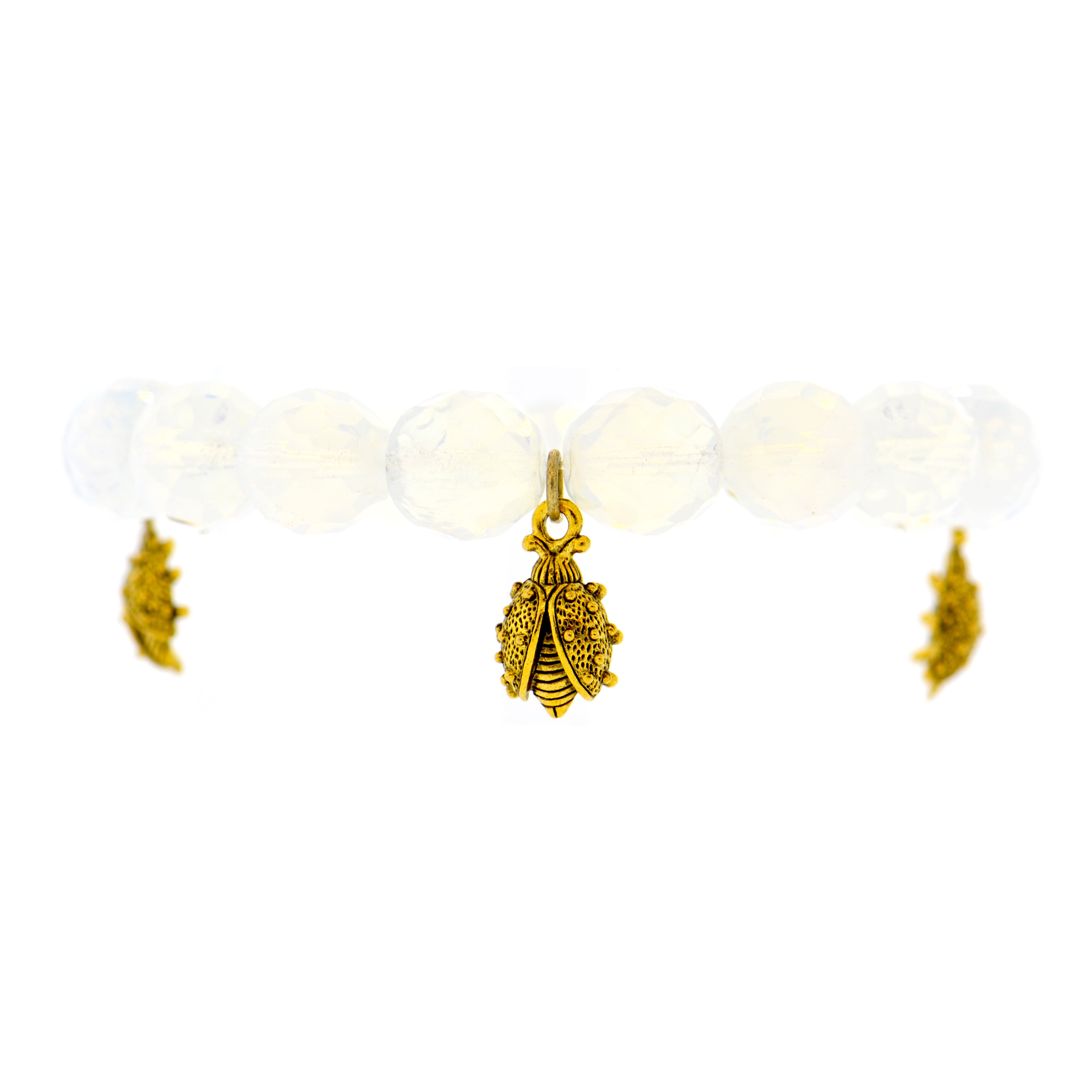 Milky White Ladybird Botanical Bracelet