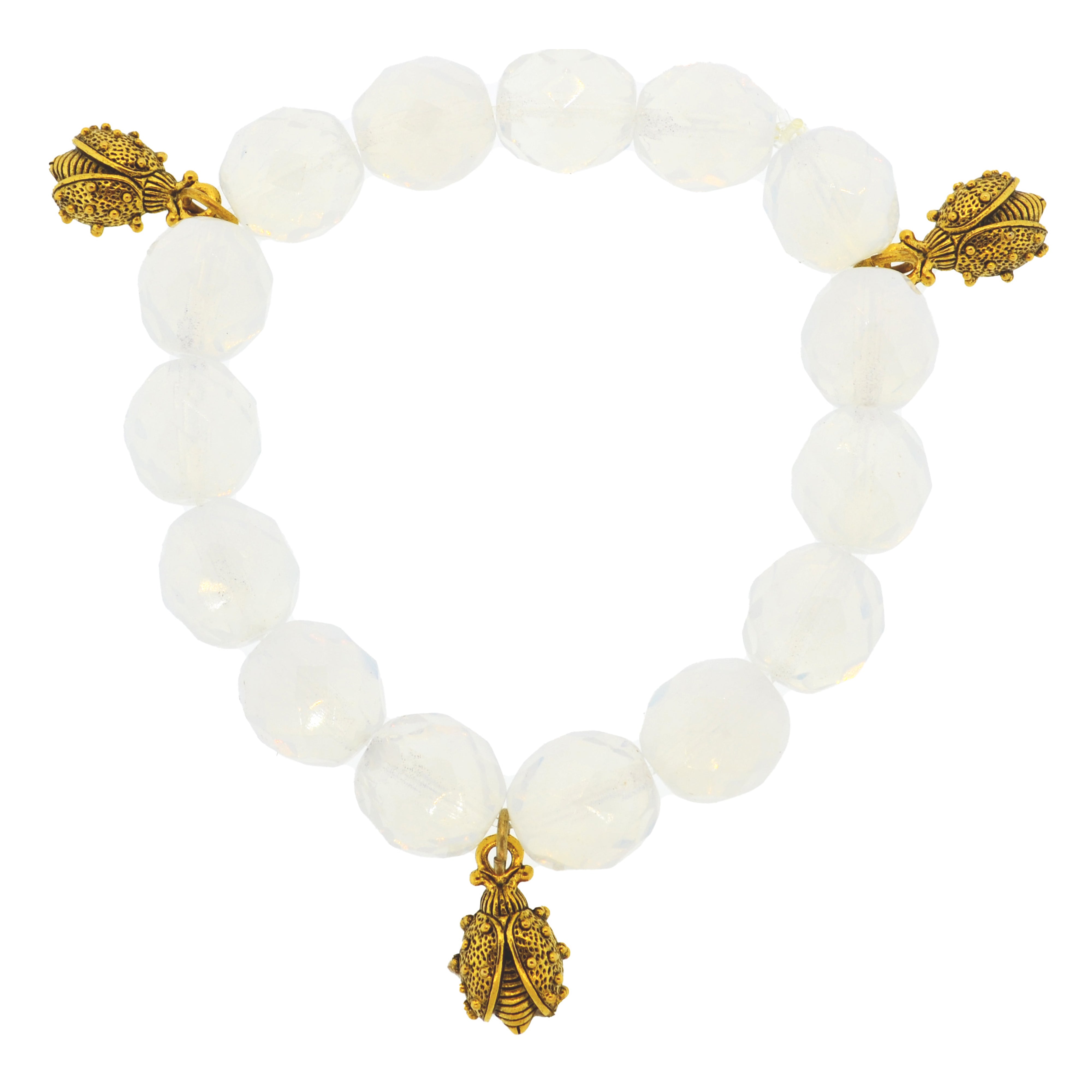 Milky White Ladybird Botanical Bracelet