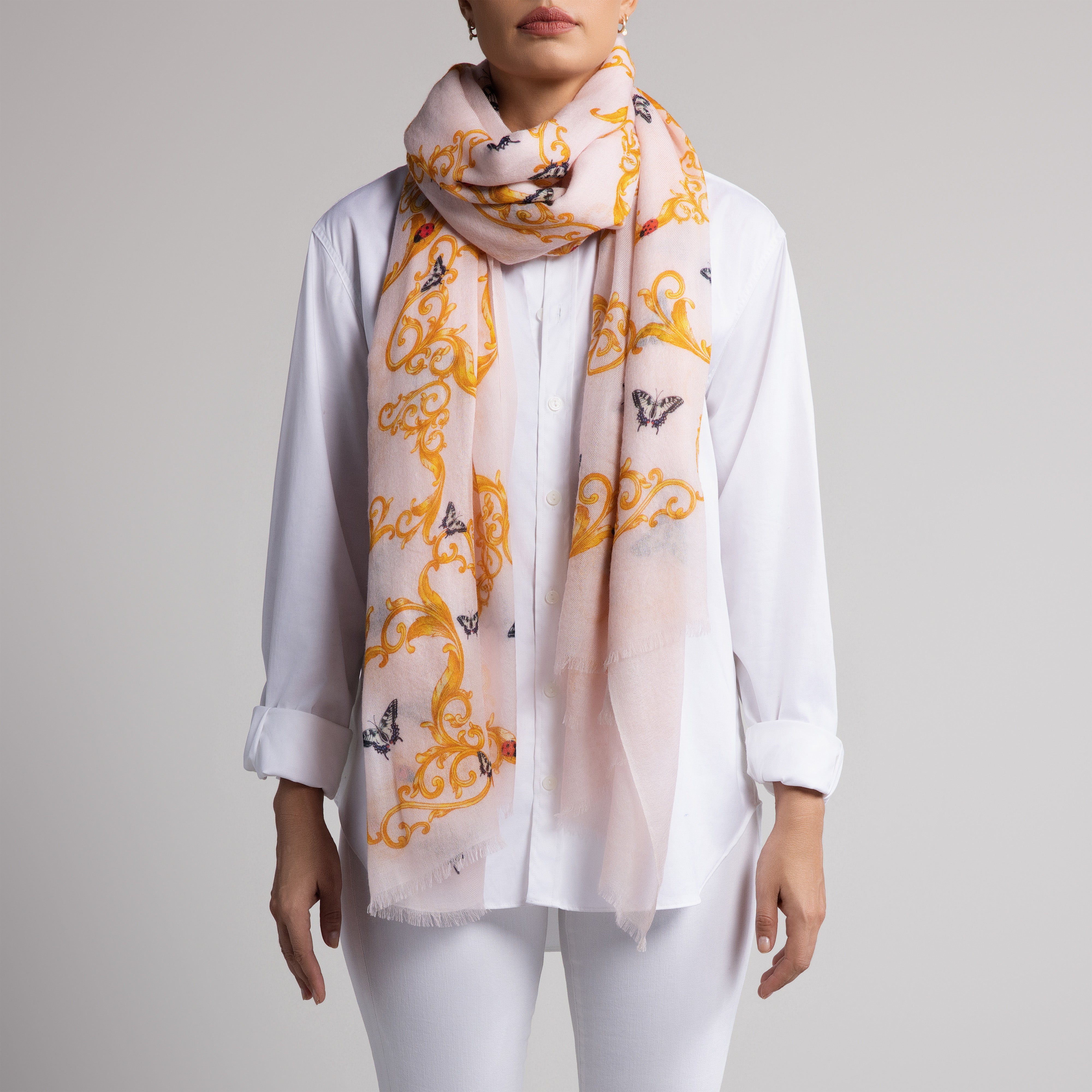 Butterfly & Baroque 100% Cashmere Scarf in Pink