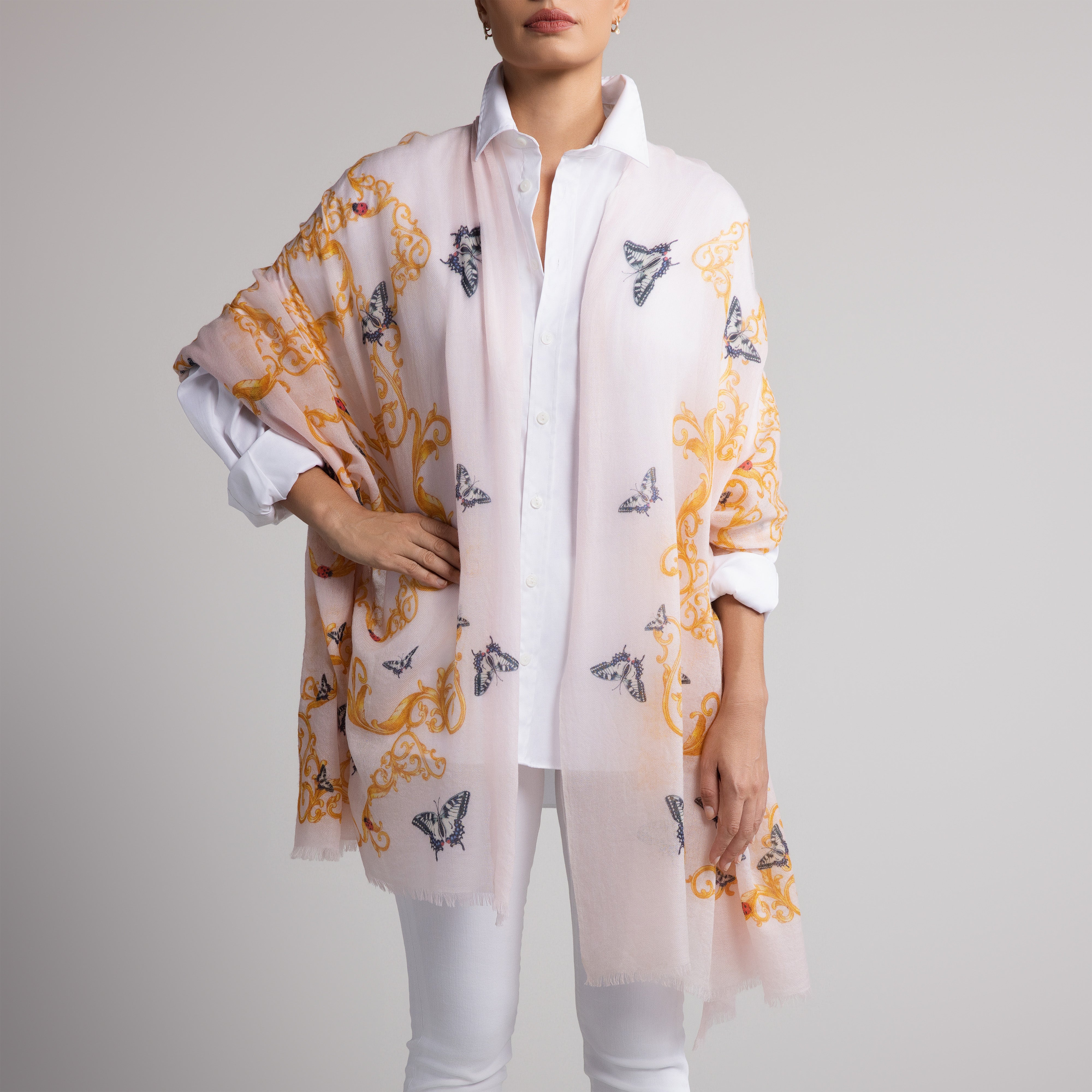 Butterfly & Baroque 100% Cashmere Scarf in Pink