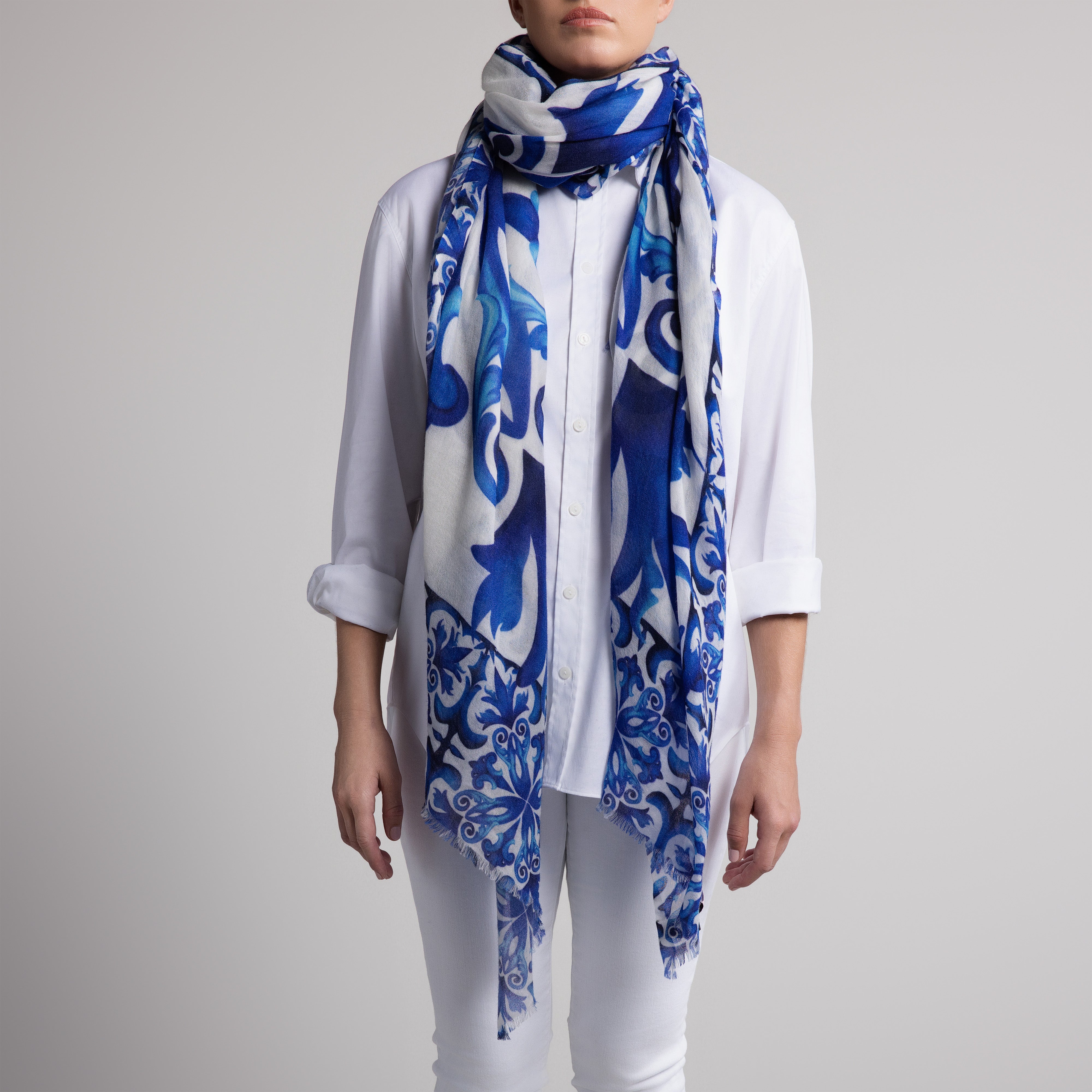 Porto 100% Cashmere Scarf in White