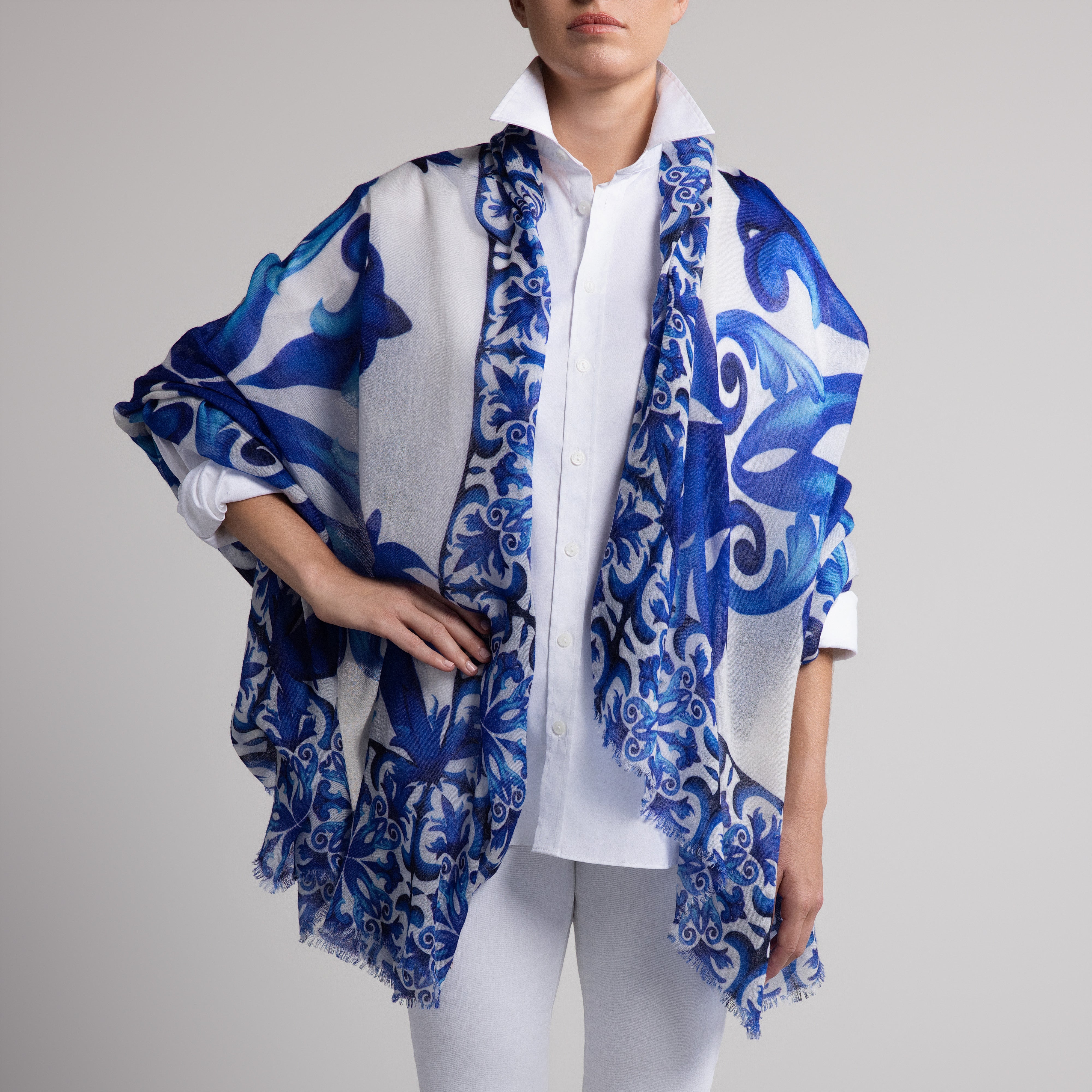 Porto 100% Cashmere Scarf in White
