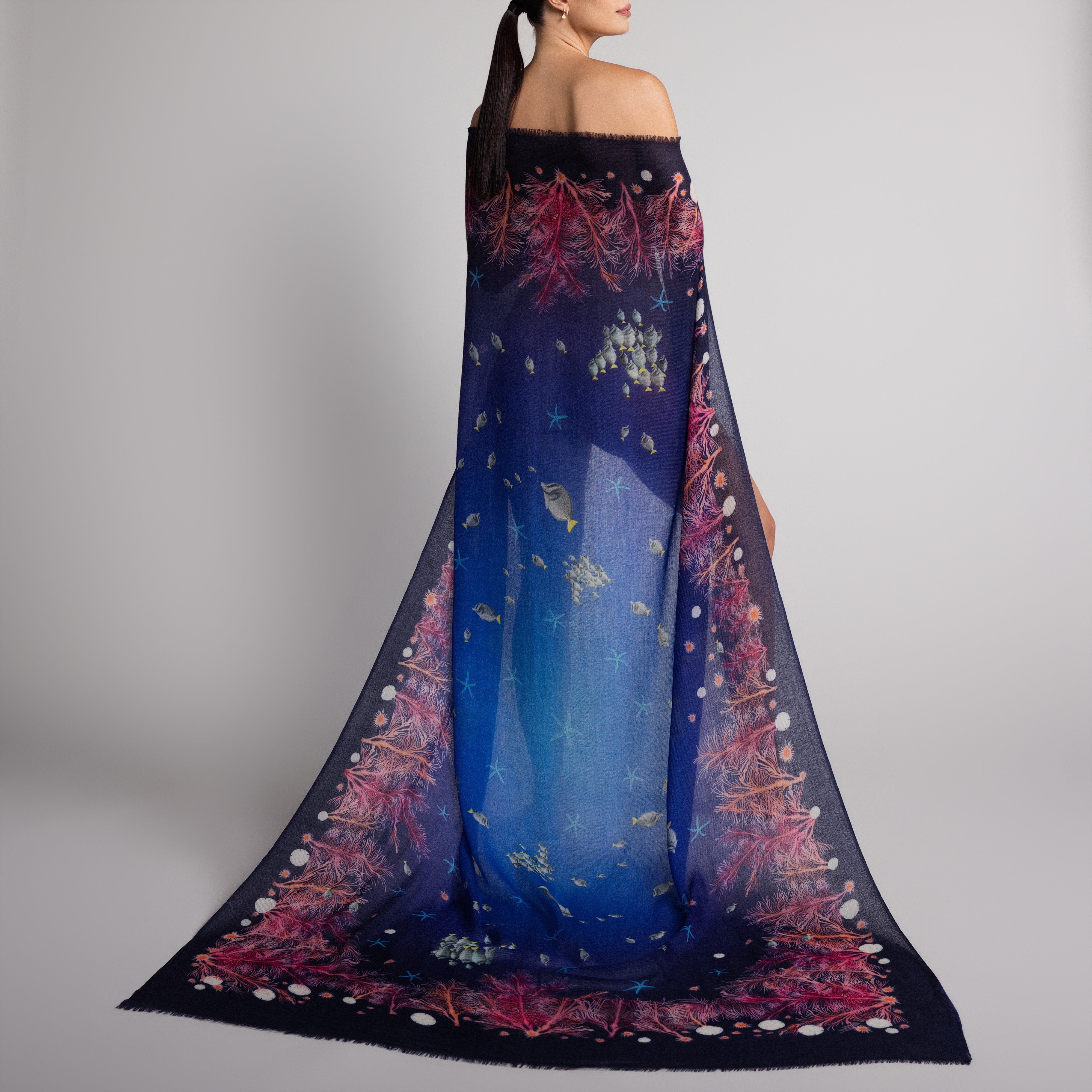 Galapagos Starfish 100% Cashmere Scarf in Blue