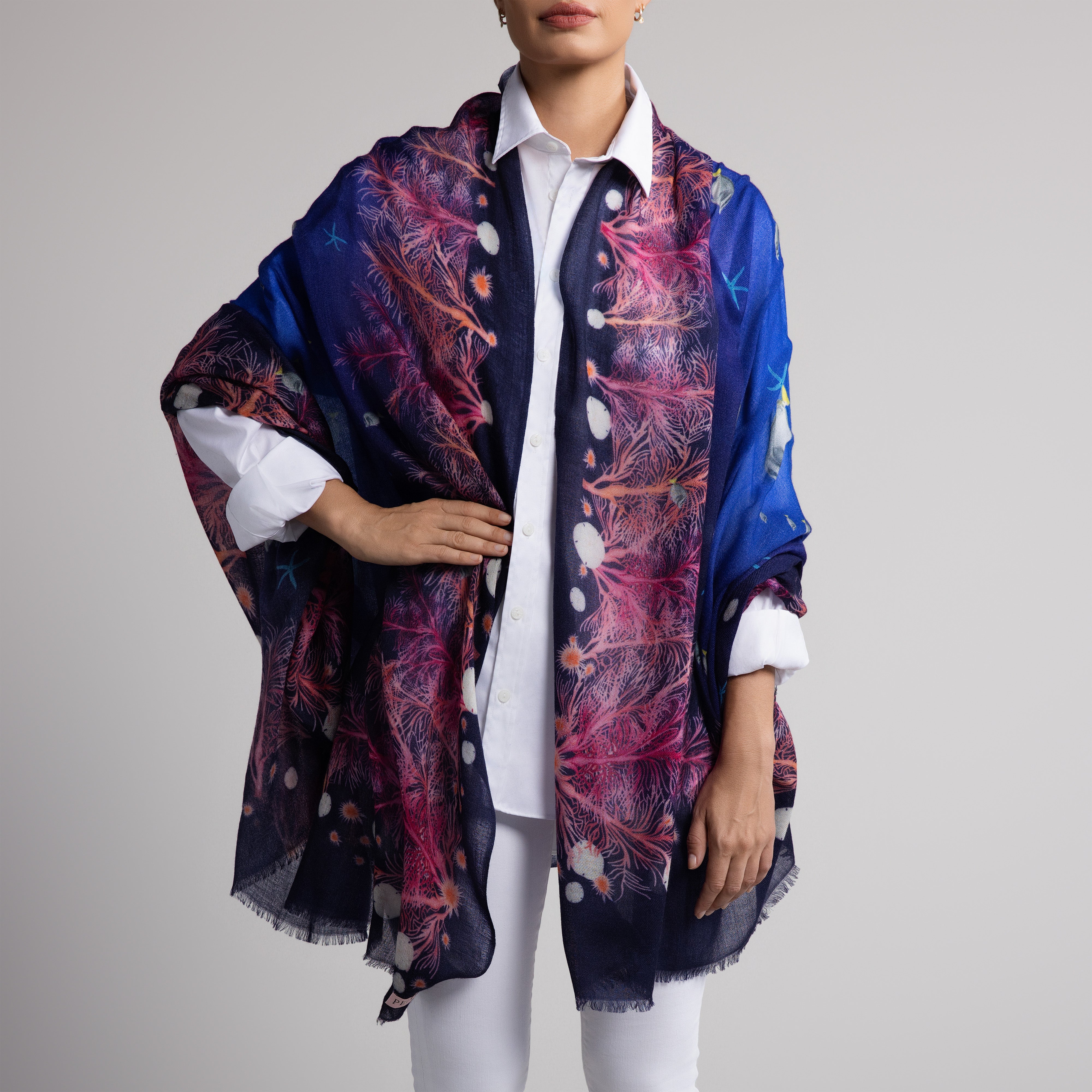 Galapagos Starfish 100% Cashmere Scarf in Blue