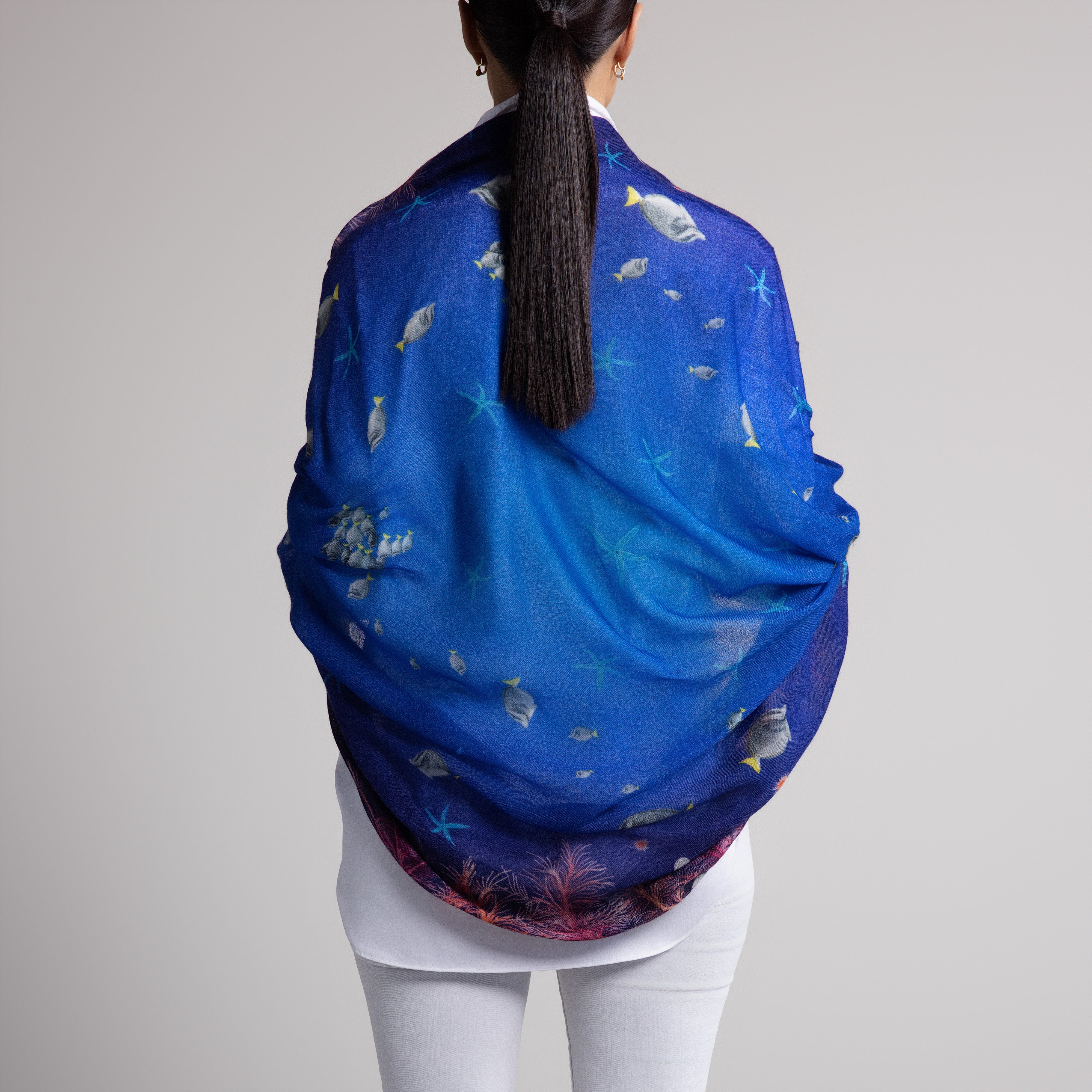Galapagos Starfish 100% Cashmere Scarf in Blue