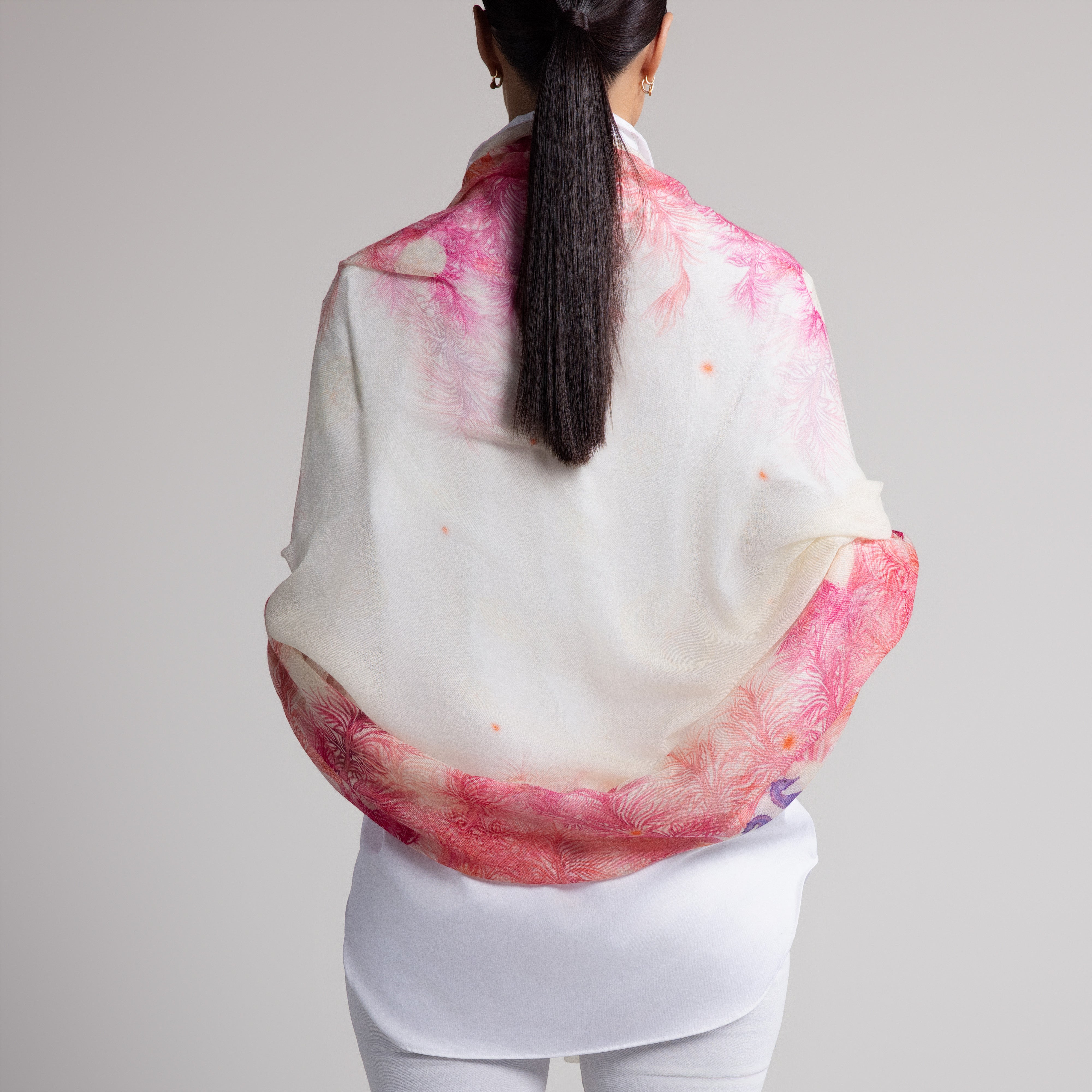 Galapagos Sea Horse 100% Cashmere Scarf in Cream