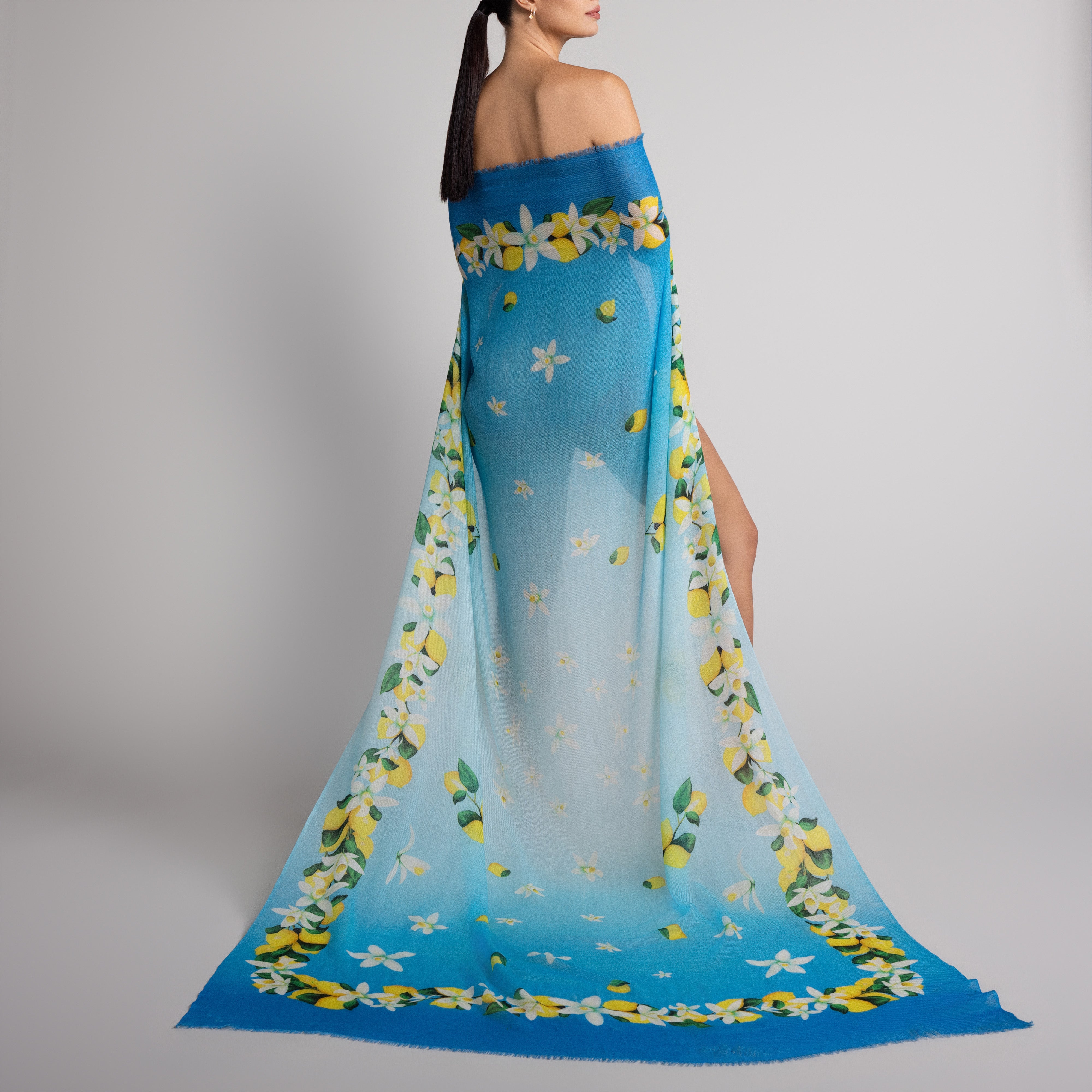 Capri Lemon 100% Cashmere Scarf in Sky Blue