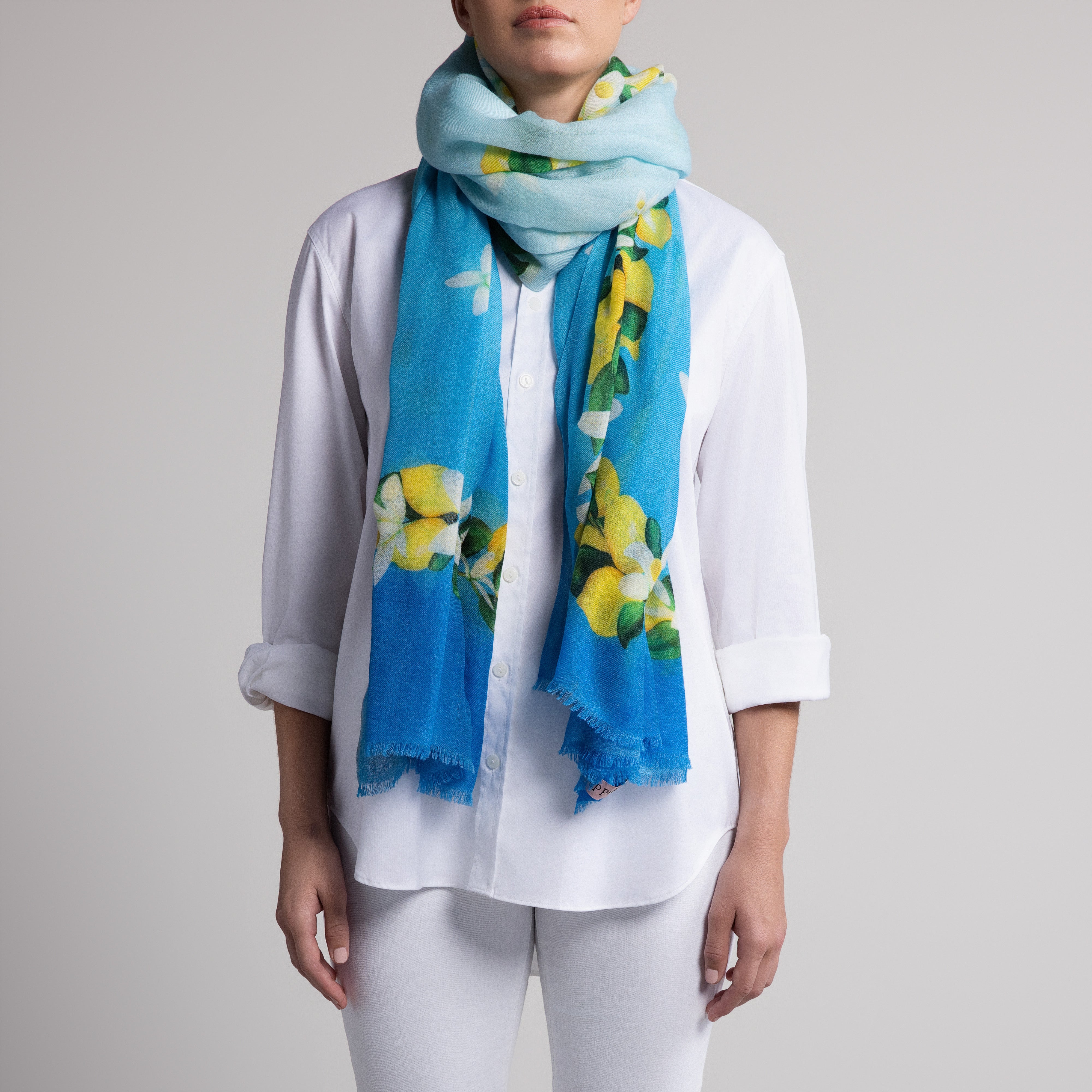 Capri Lemon 100% Cashmere Scarf in Sky Blue