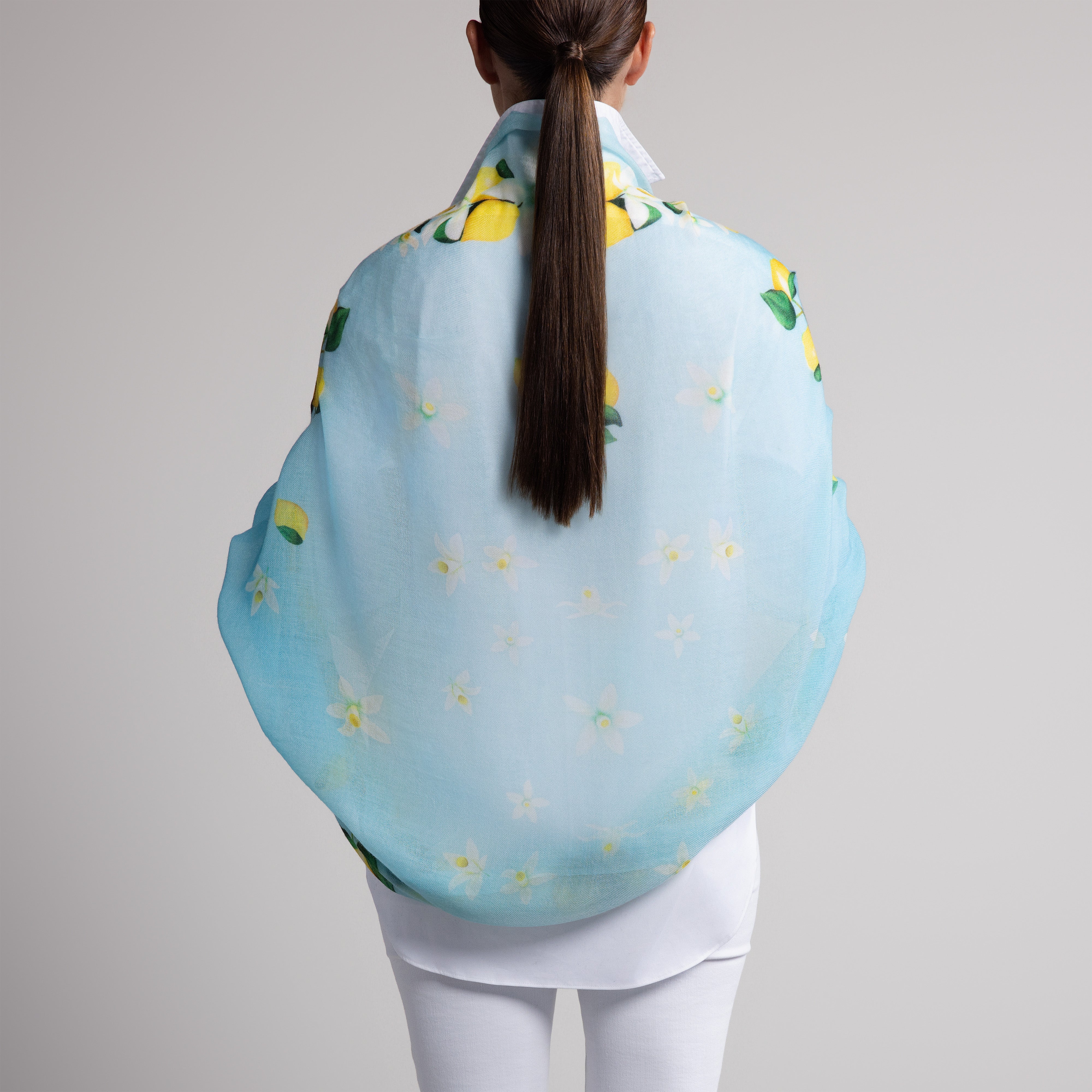Capri Lemon 100% Cashmere Scarf in Sky Blue