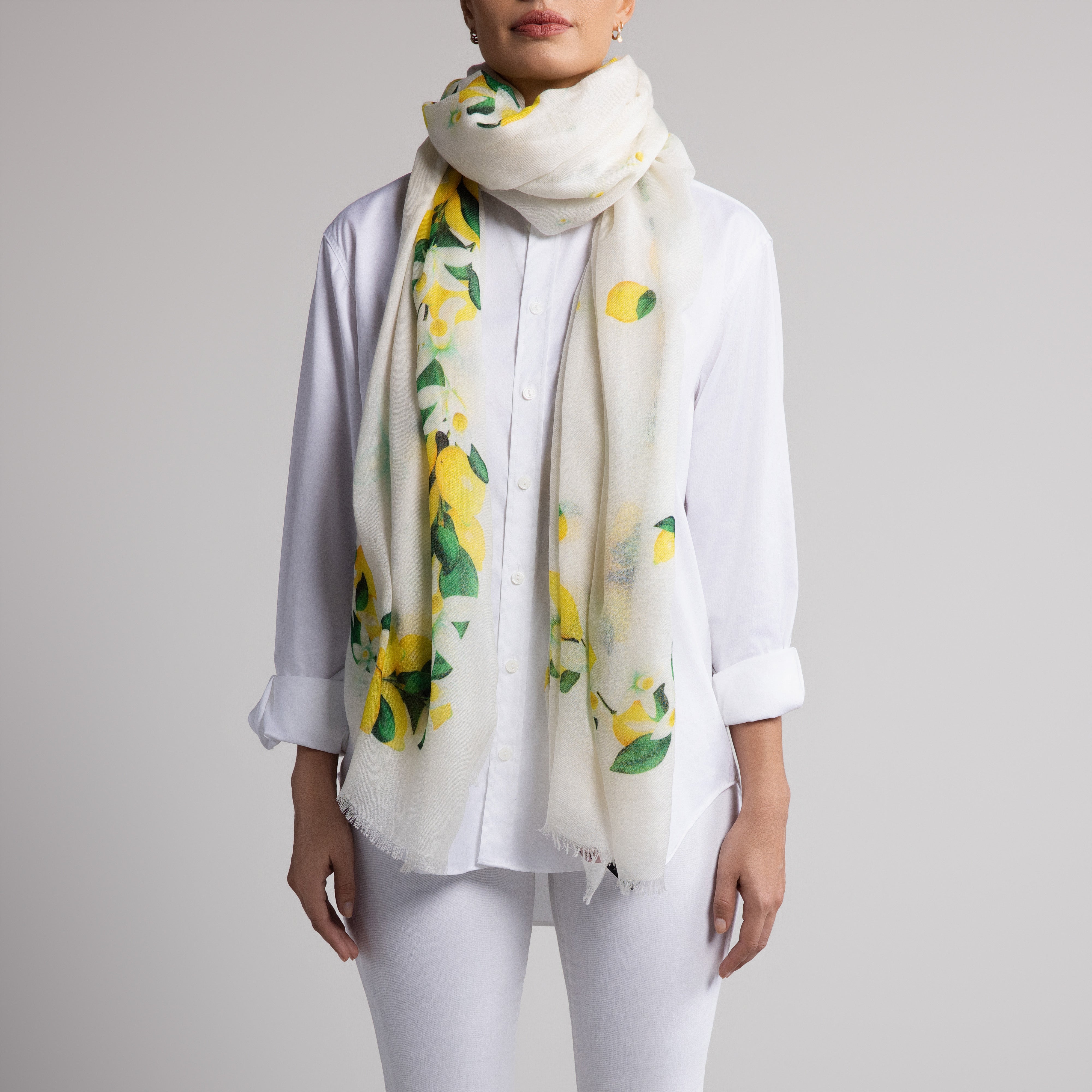 Capri Lemon 100% Cashmere Scarf in White