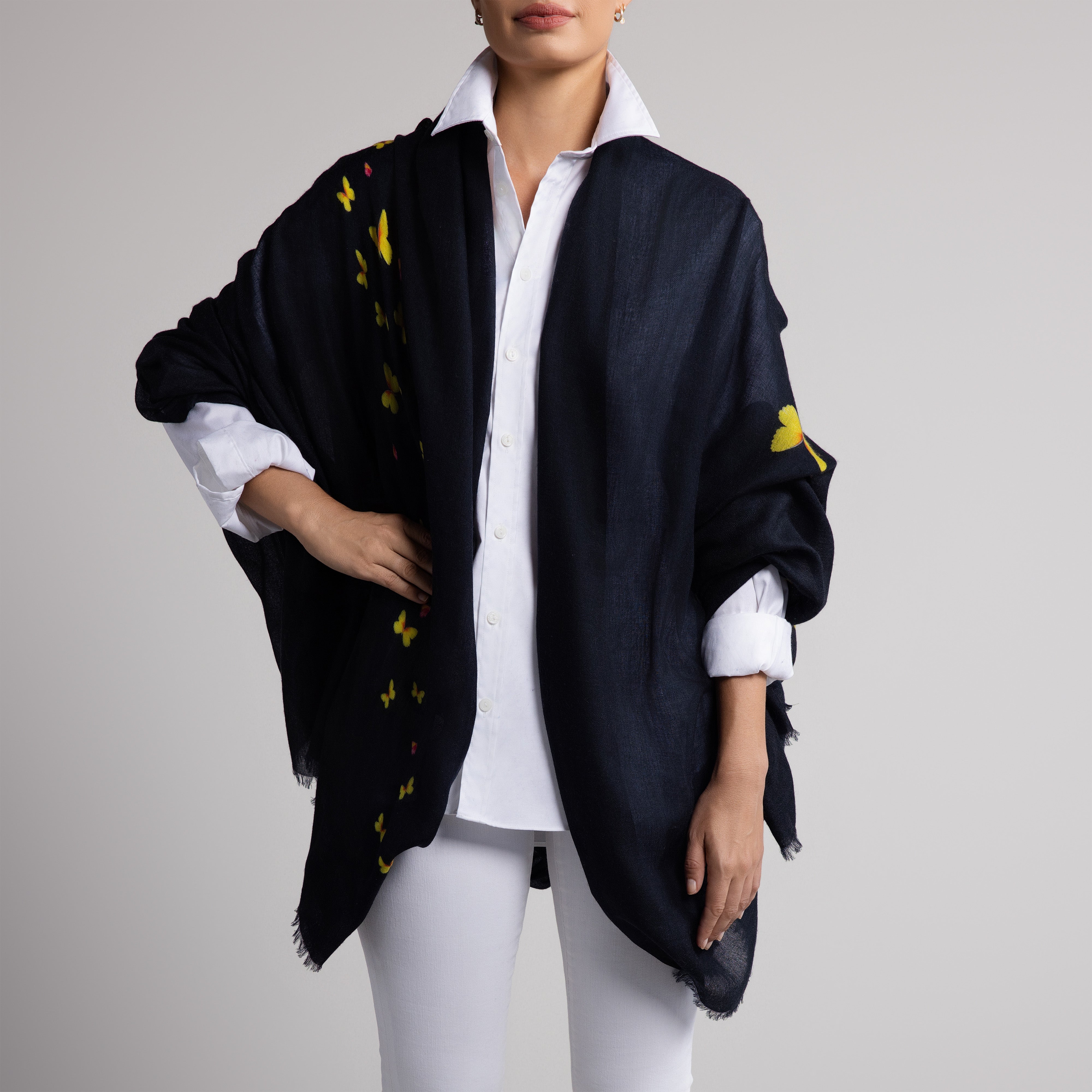 Safari Butterfly 100% Cashmere Scarf in Black
