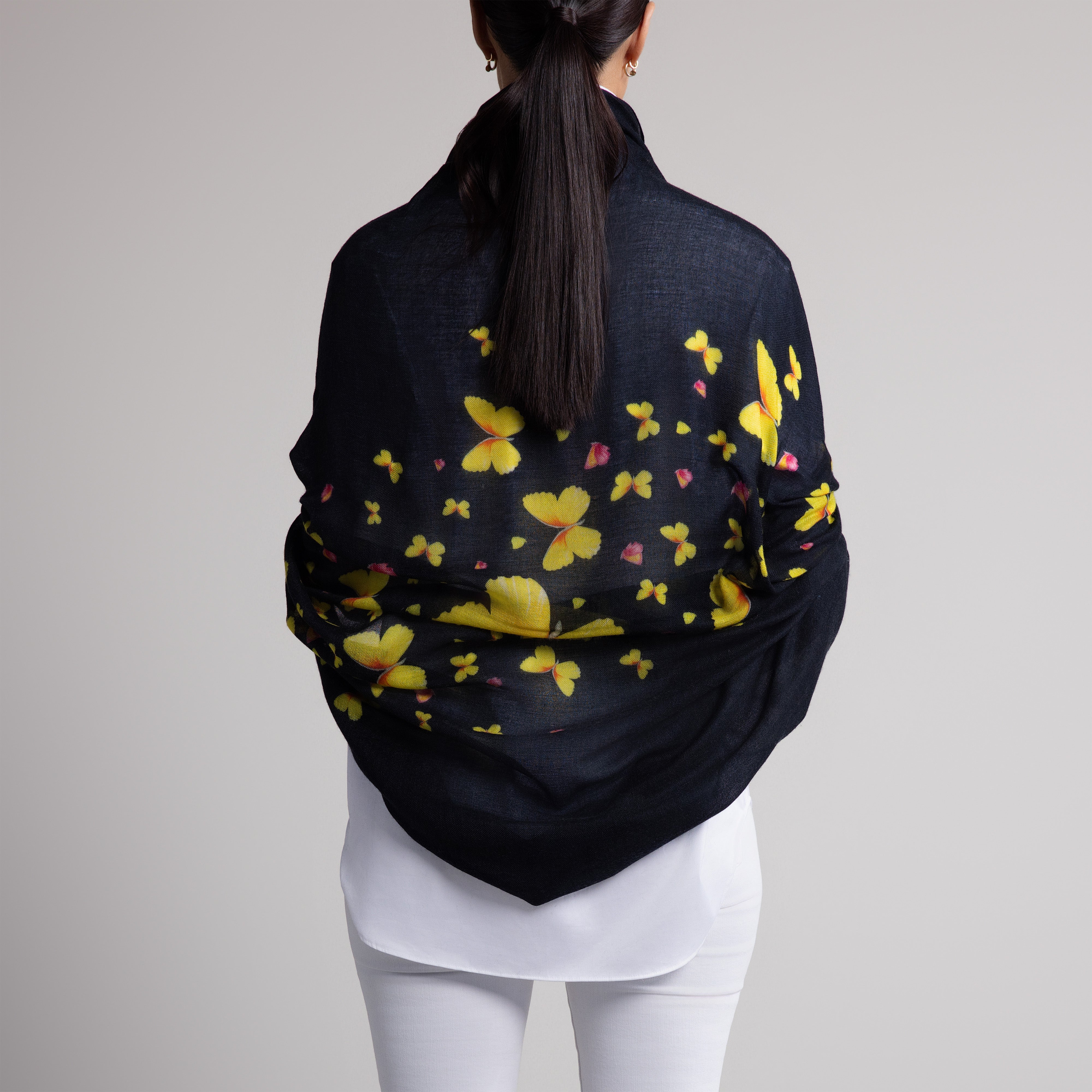 Safari Butterfly 100% Cashmere Scarf in Black