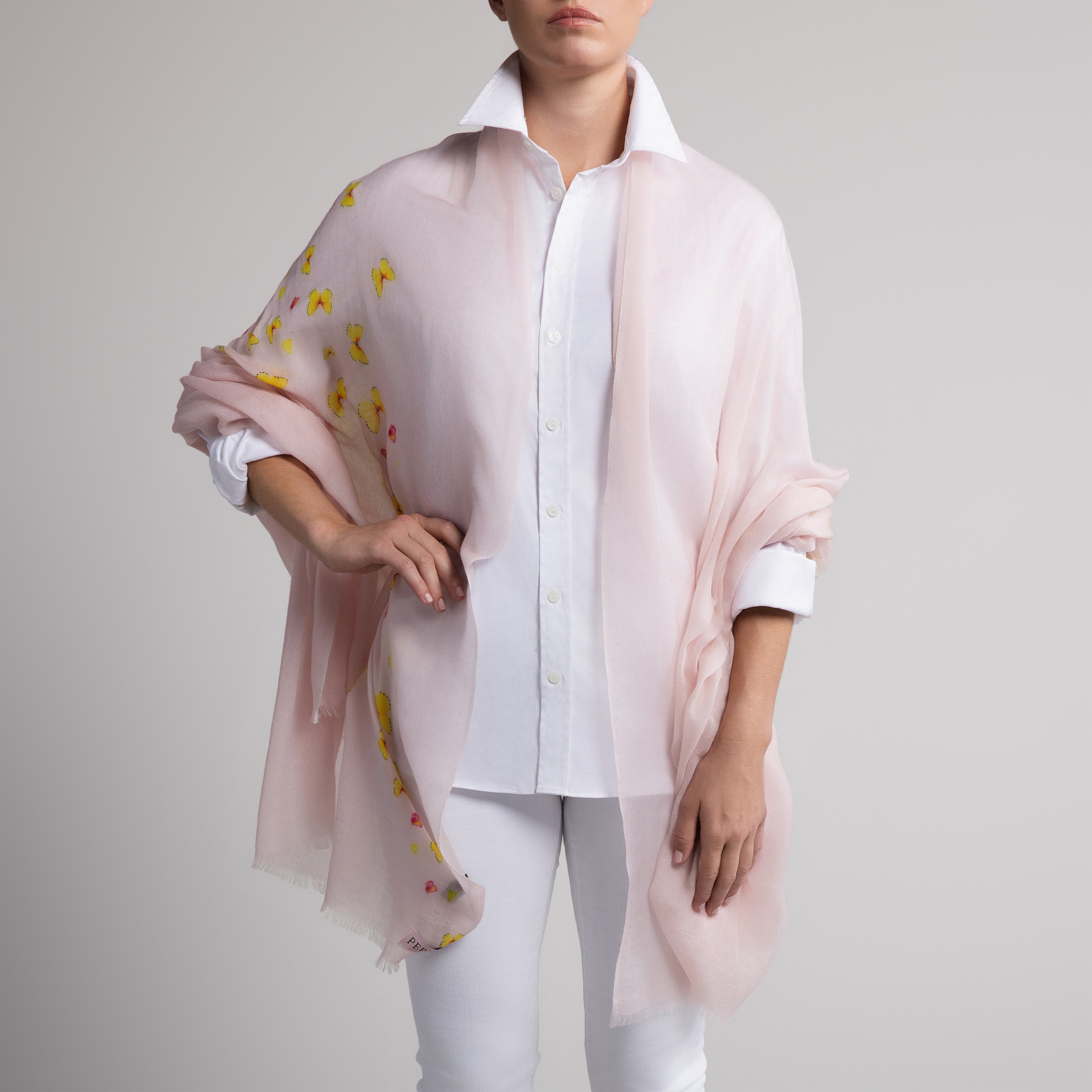 Safari Butterfly 100% Cashmere Scarf in Pale Pink