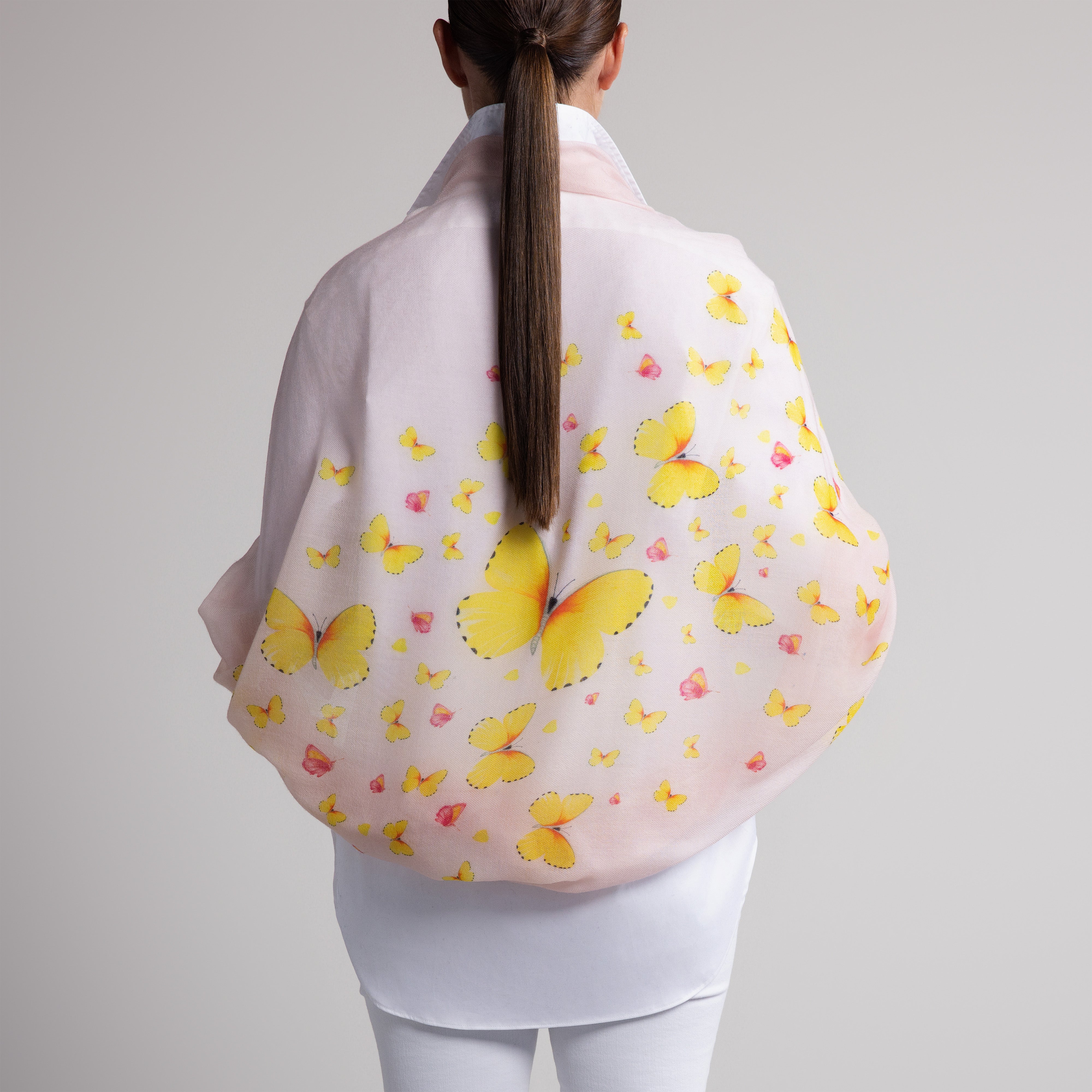 Safari Butterfly 100% Cashmere Scarf in Pale Pink