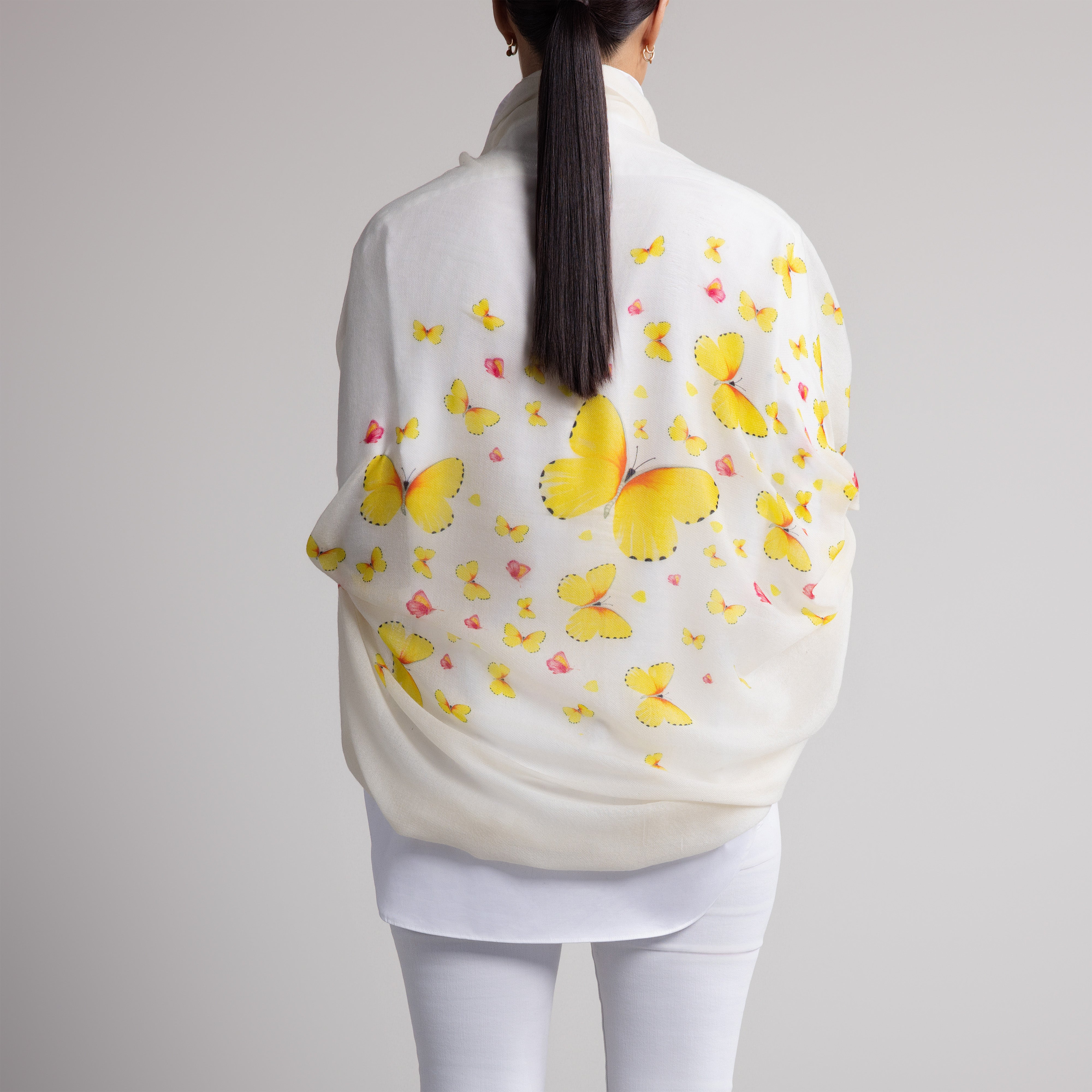 Safari Butterfly 100% Cashmere Scarf in White