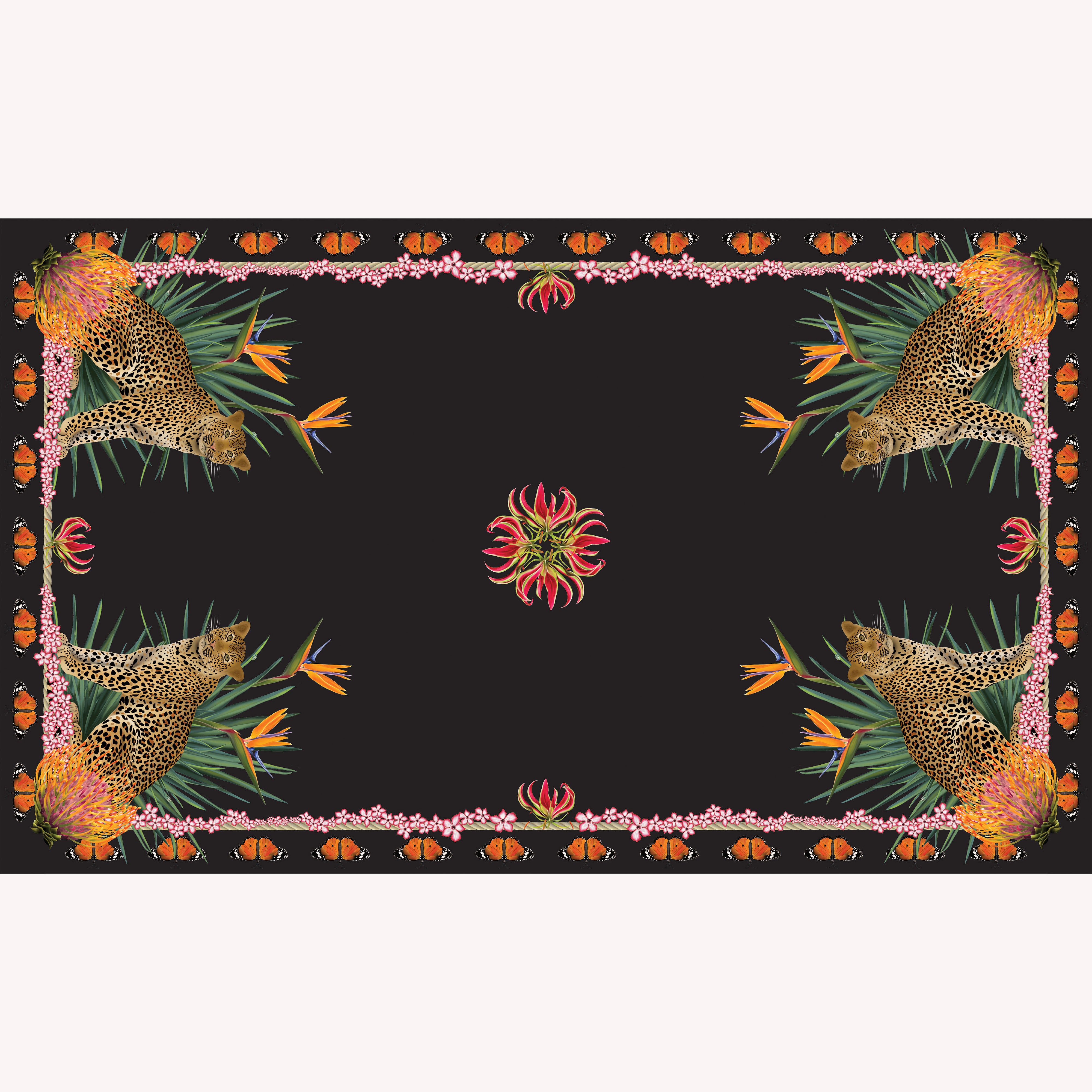 Leopard Butterfly 100% Cashmere Scarf in Black