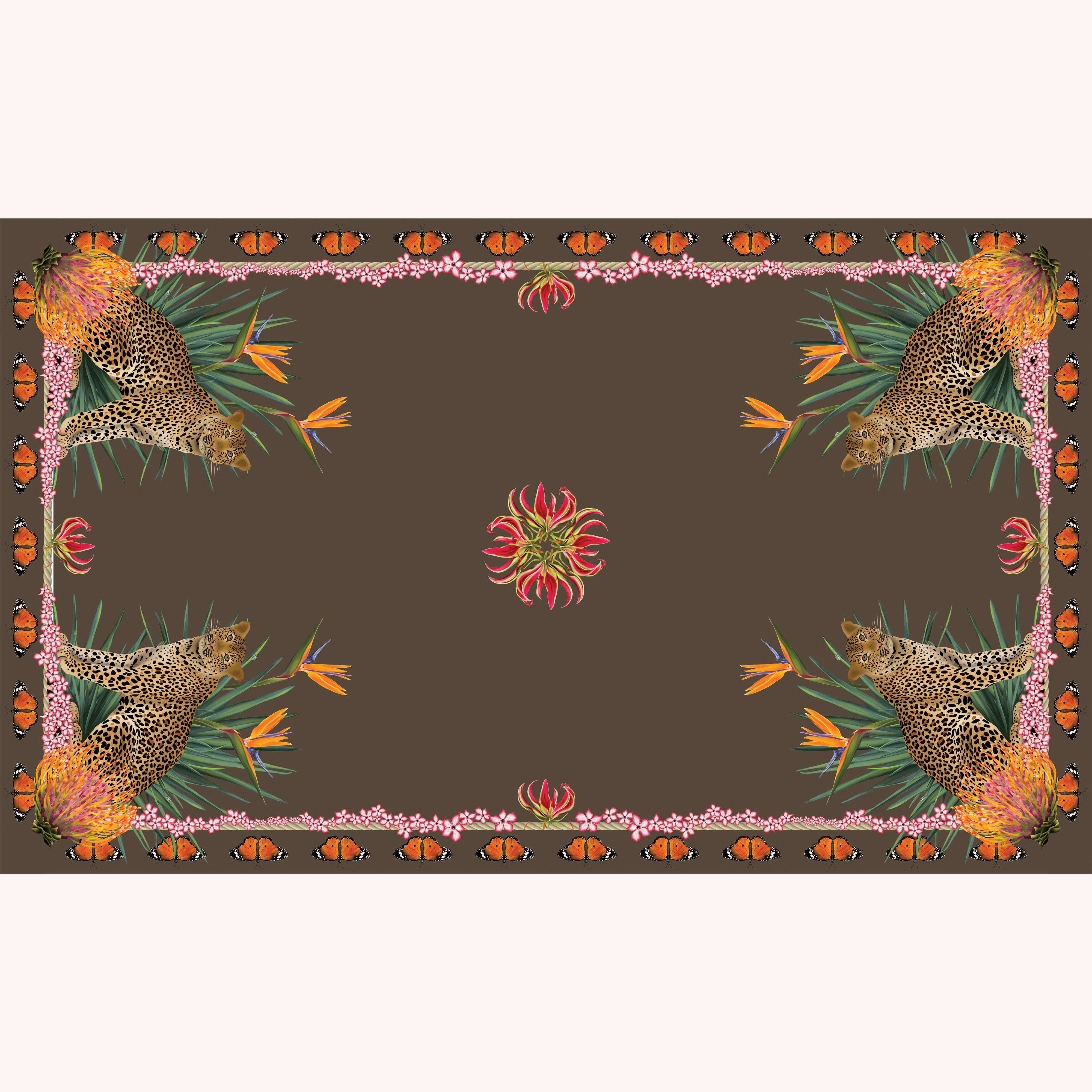 Leopard Butterfly 100% Cashmere Scarf in Brown