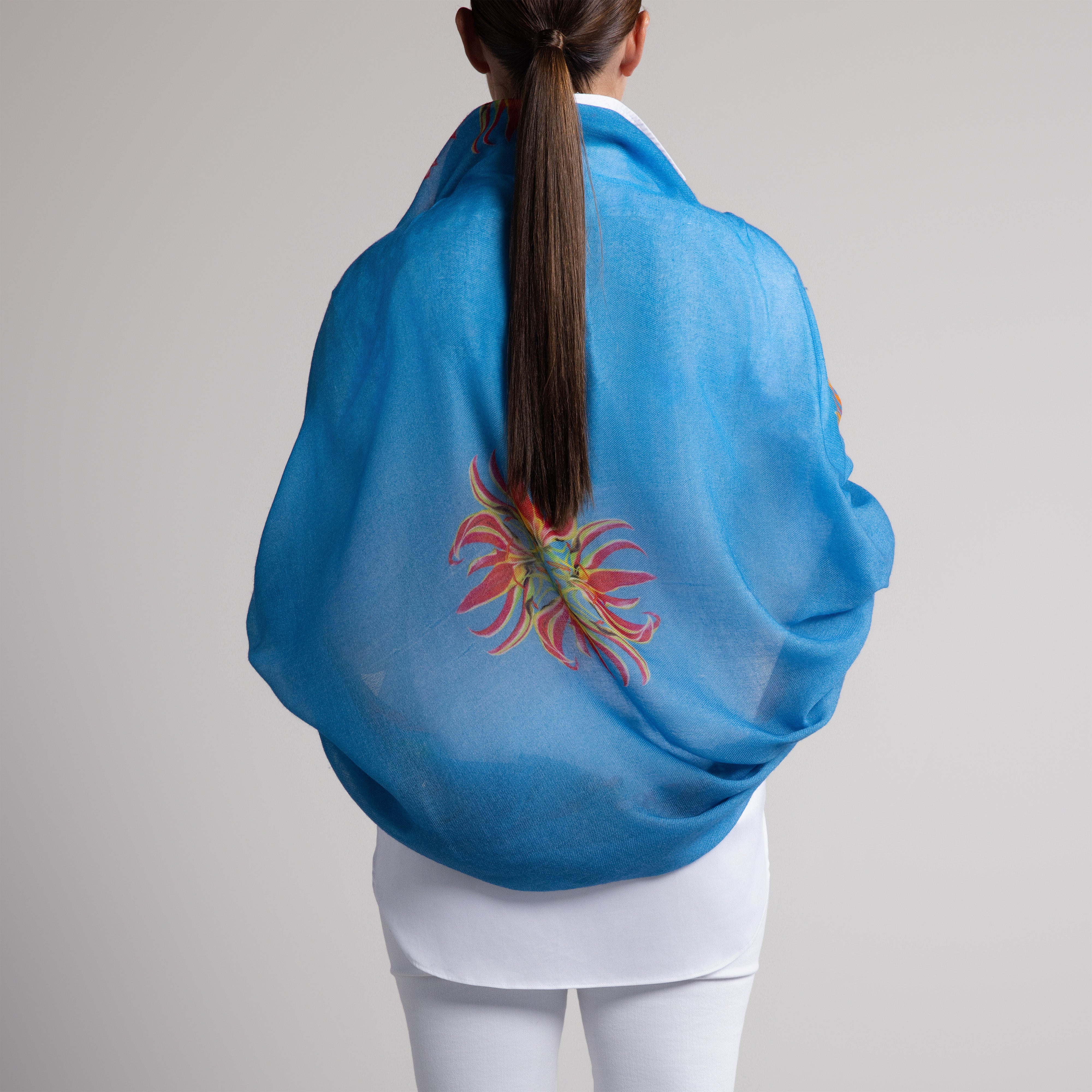 Leopard Butterfly 100% Cashmere Scarf in Blue
