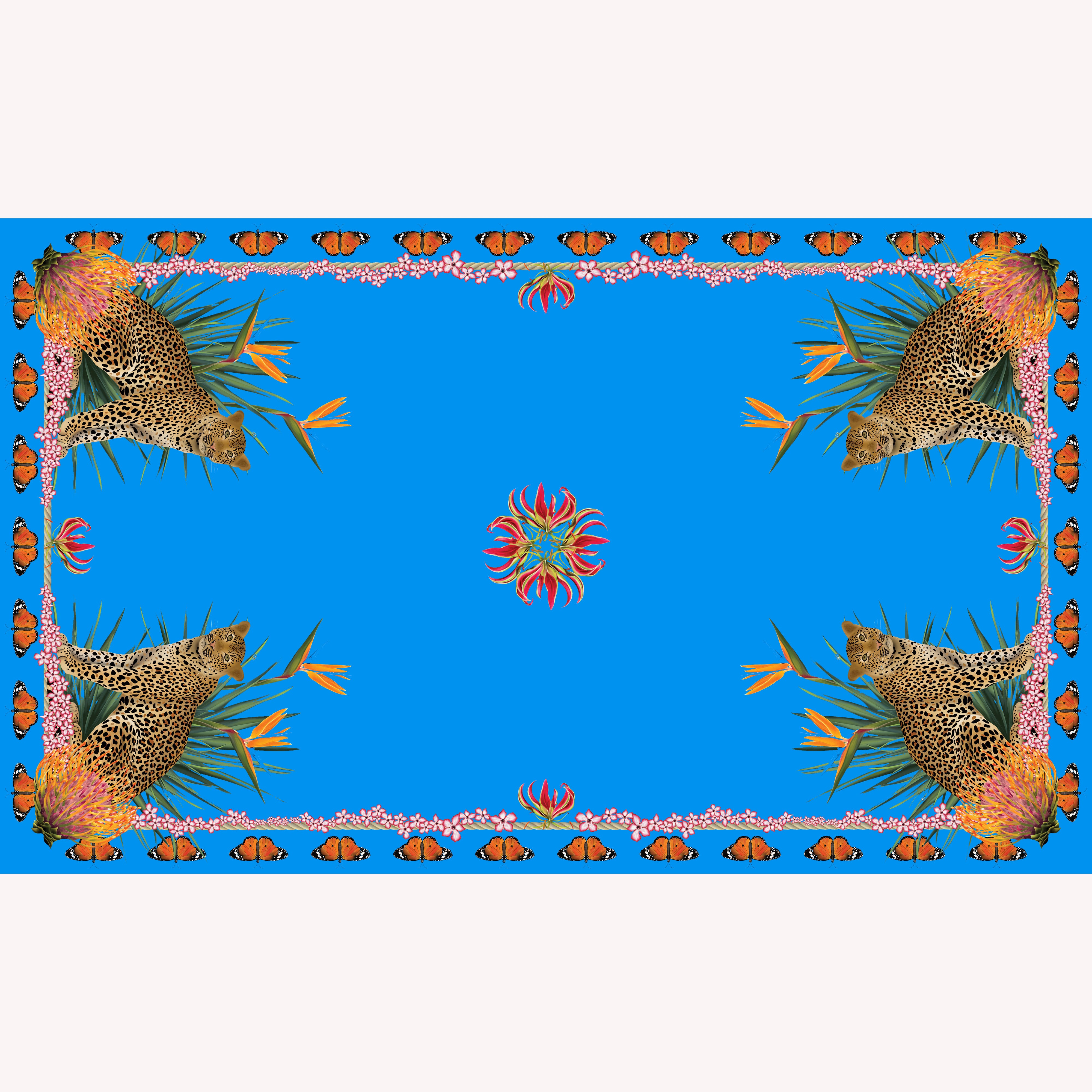 Leopard Butterfly 100% Cashmere Scarf in Blue
