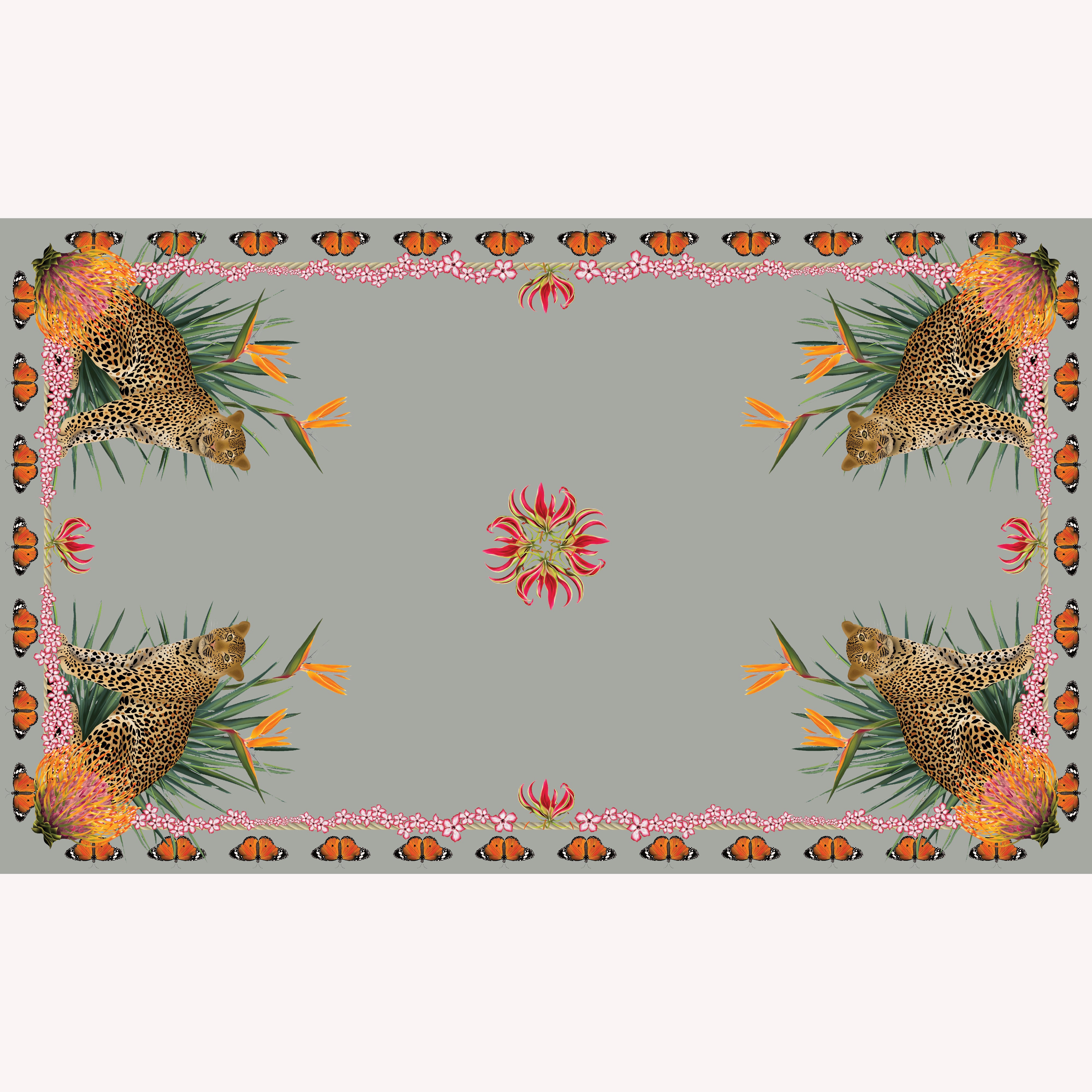 Leopard Butterfly 100% Cashmere Scarf in Seafoam Grey