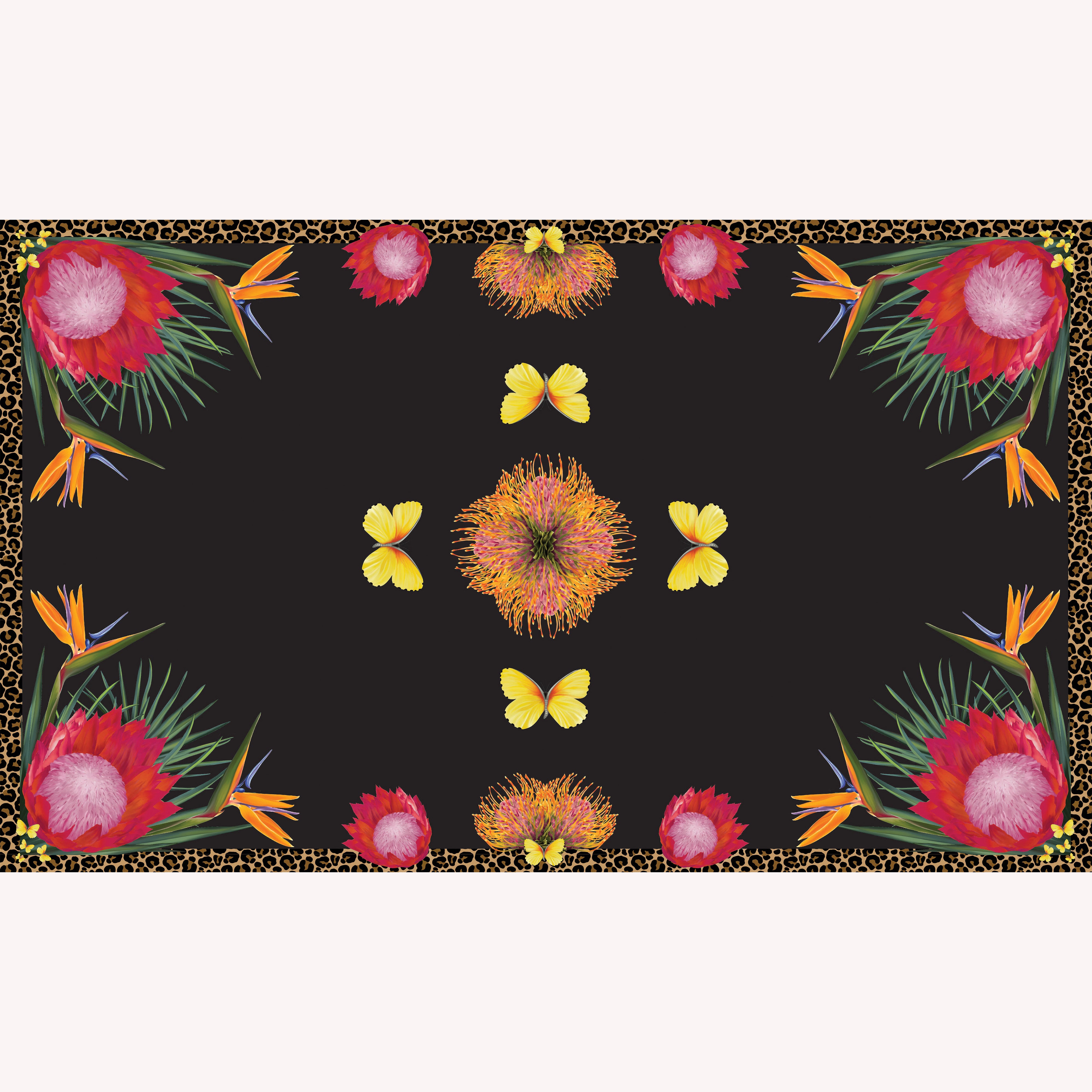 Protea Butterfly 100% Cashmere Scarf in Black
