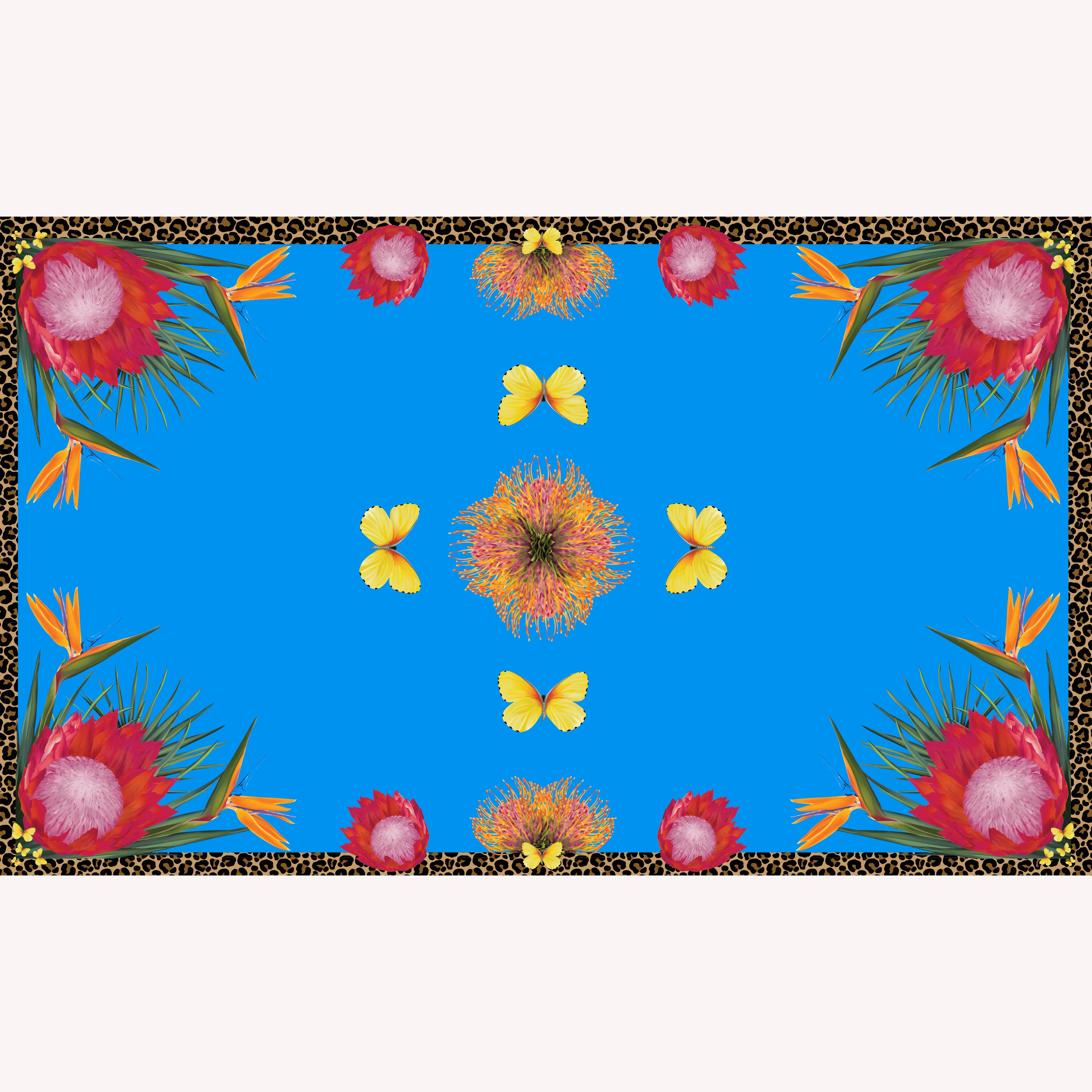 Protea Butterfly 100% Cashmere Scarf in Blue