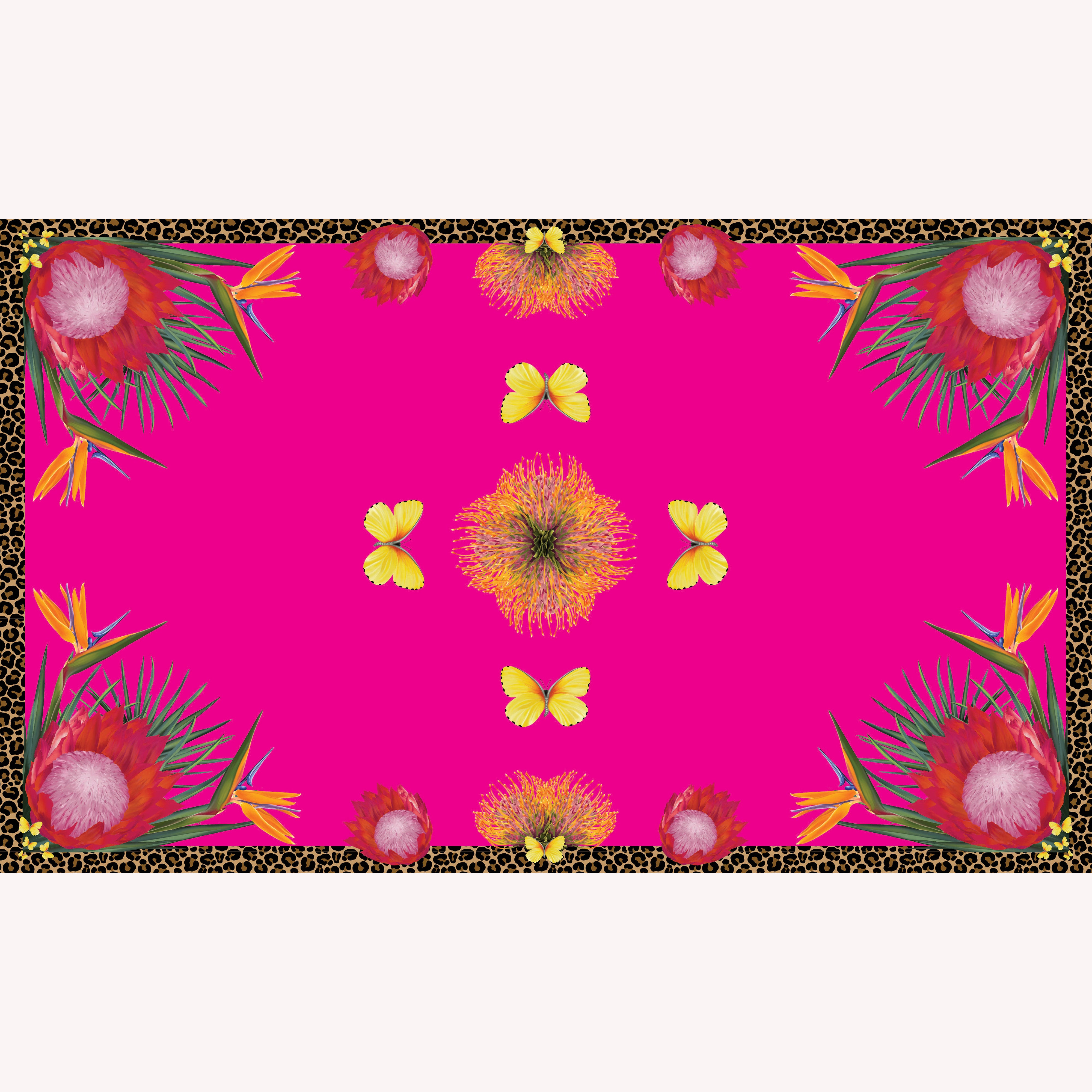 Protea Butterfly 100% Cashmere Scarf in Hot Pink