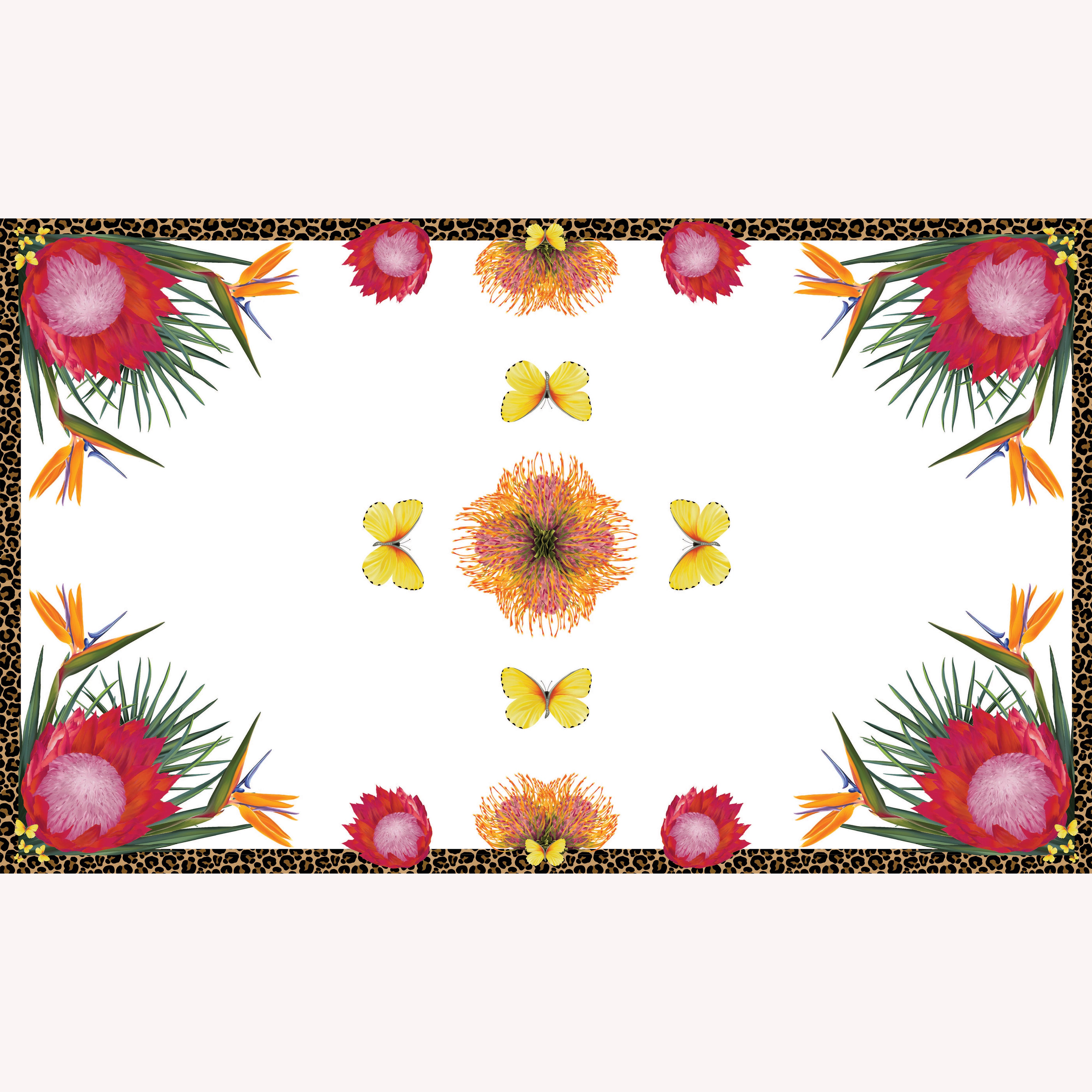Protea Butterfly 100% Cashmere Scarf in White