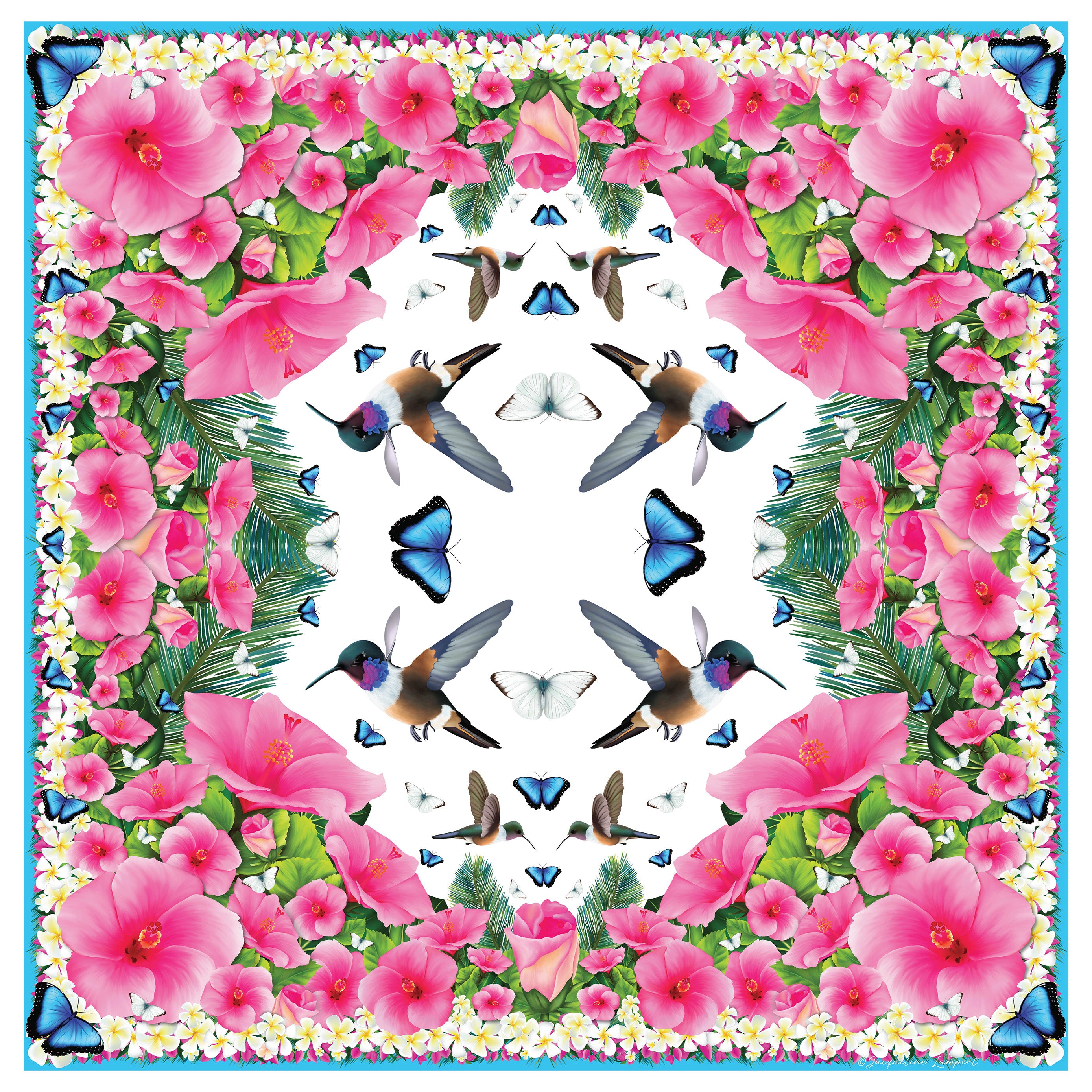 Bahama Hummingbird & Hibiscus Classic Silk Scarf in White