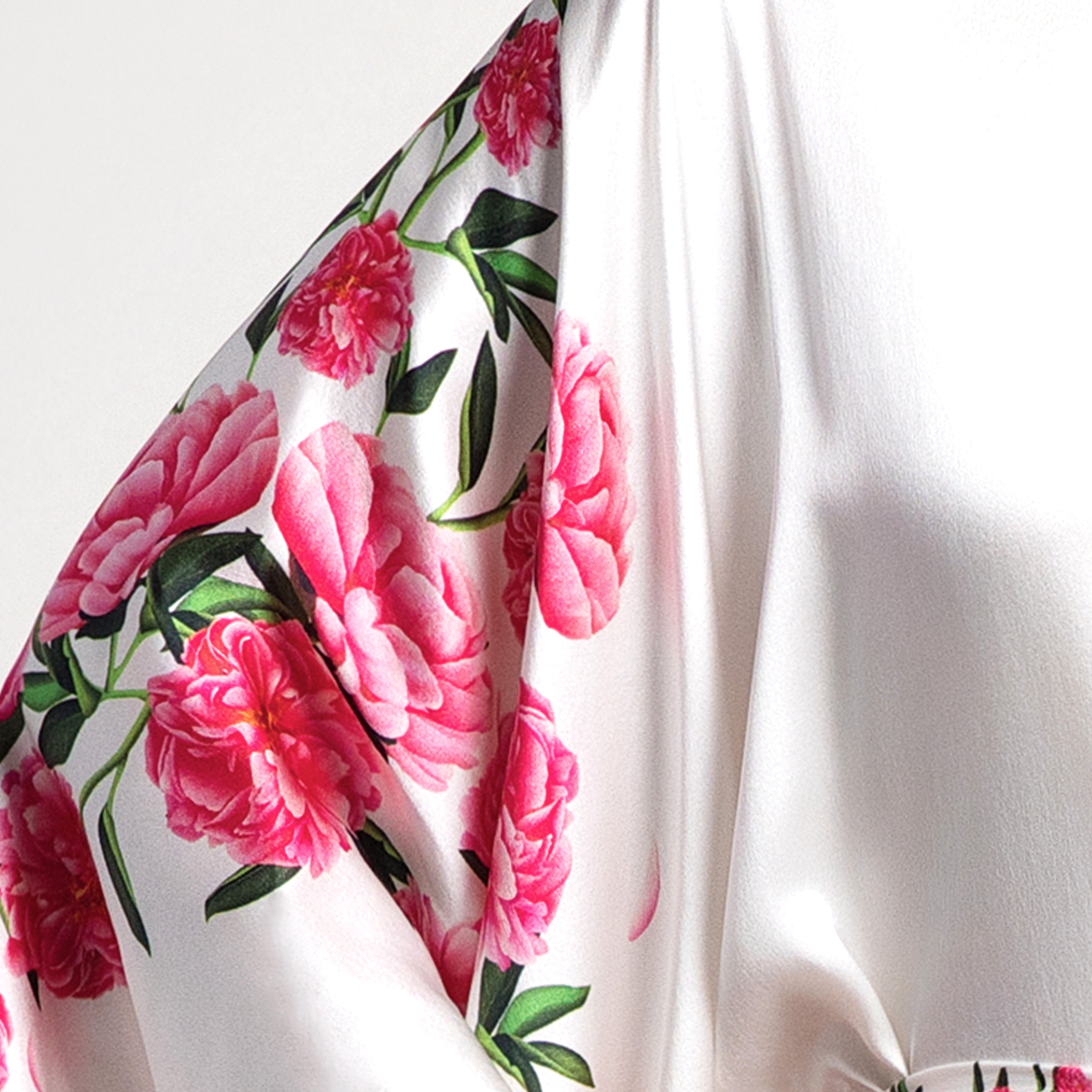 Peony Silk Caftan in White