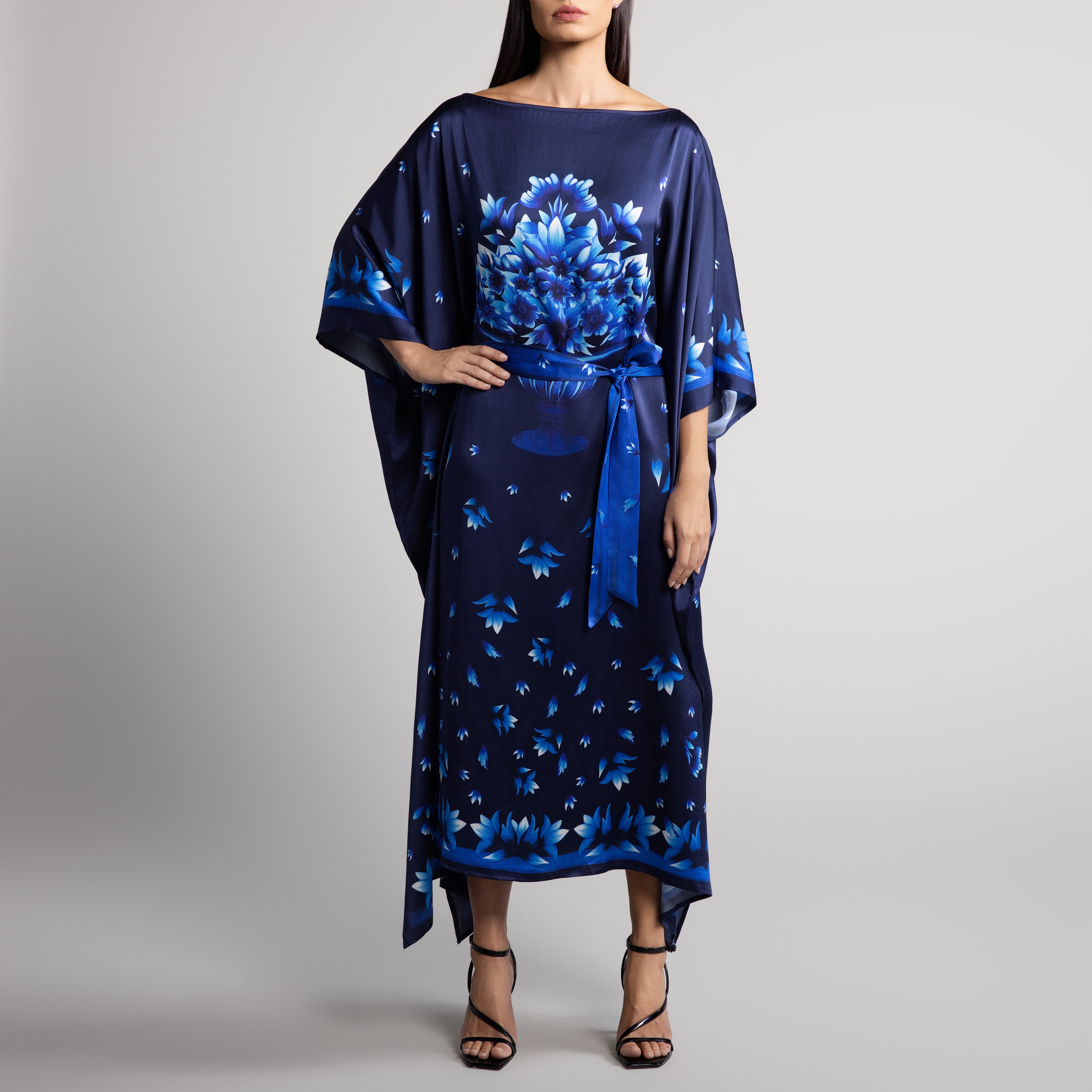Azul Silk Caftan in Navy Blue