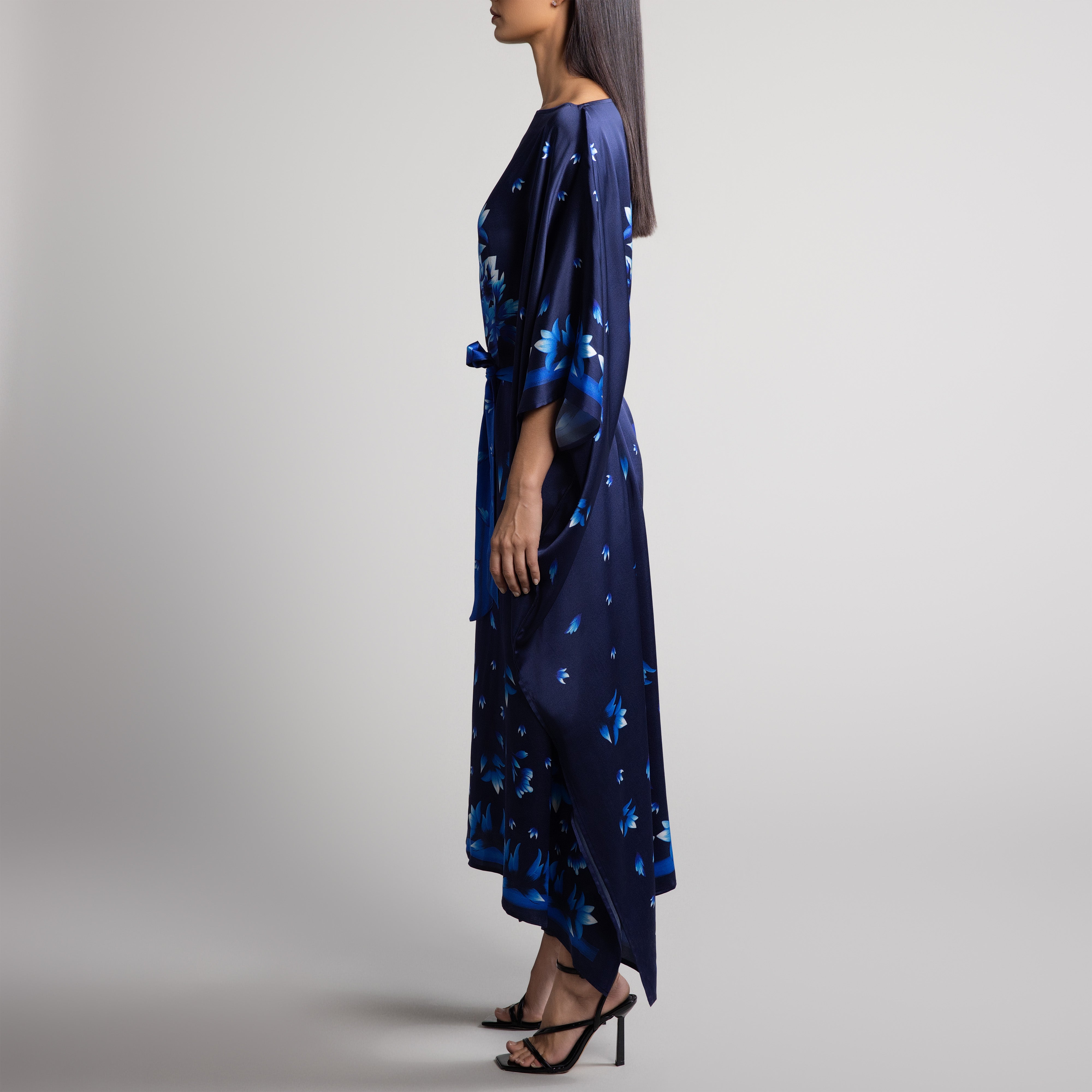 Azul Silk Caftan in Navy Blue