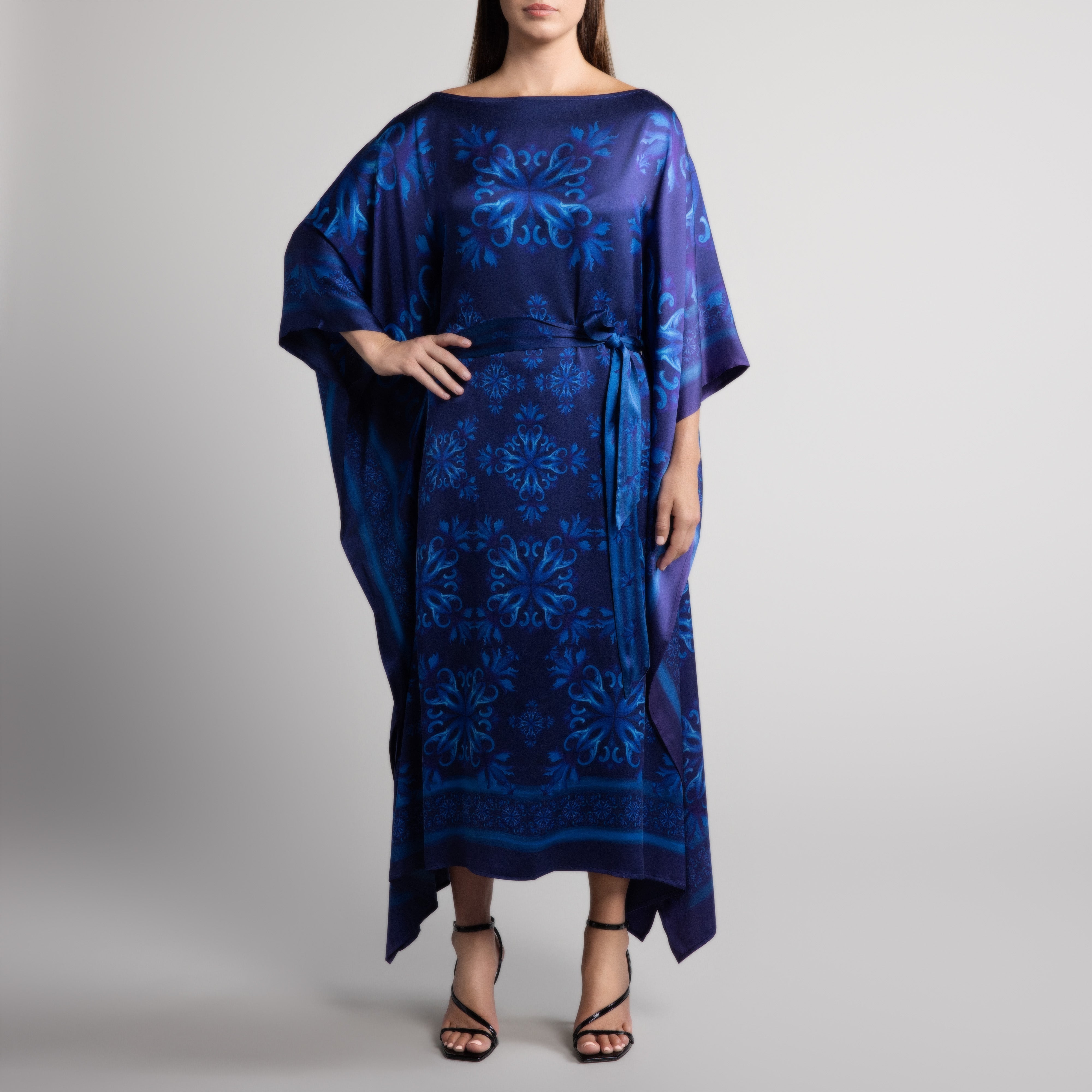 Porto Silk Caftan in Navy Blue