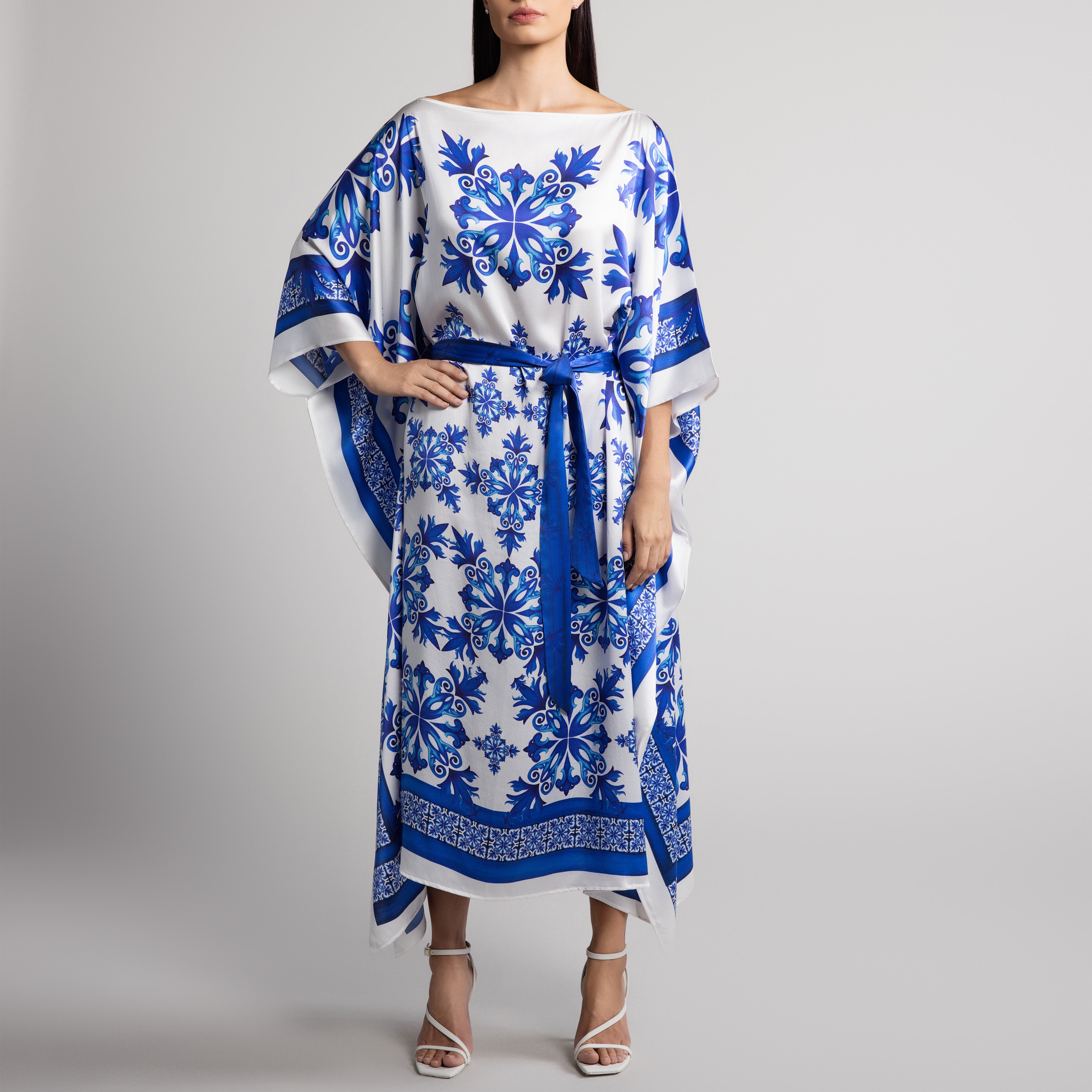 Porto Silk Caftan in White
