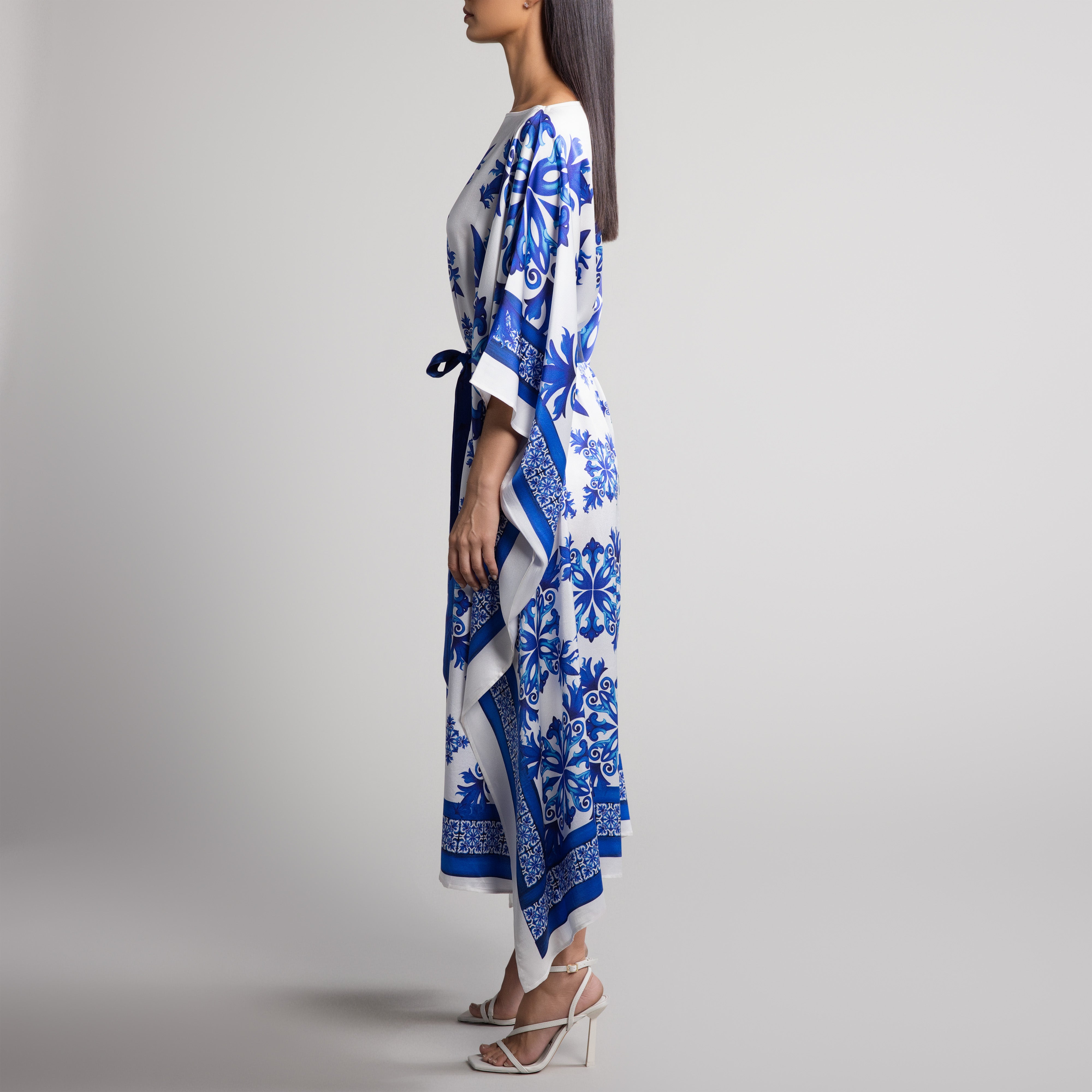 Porto Silk Caftan in White