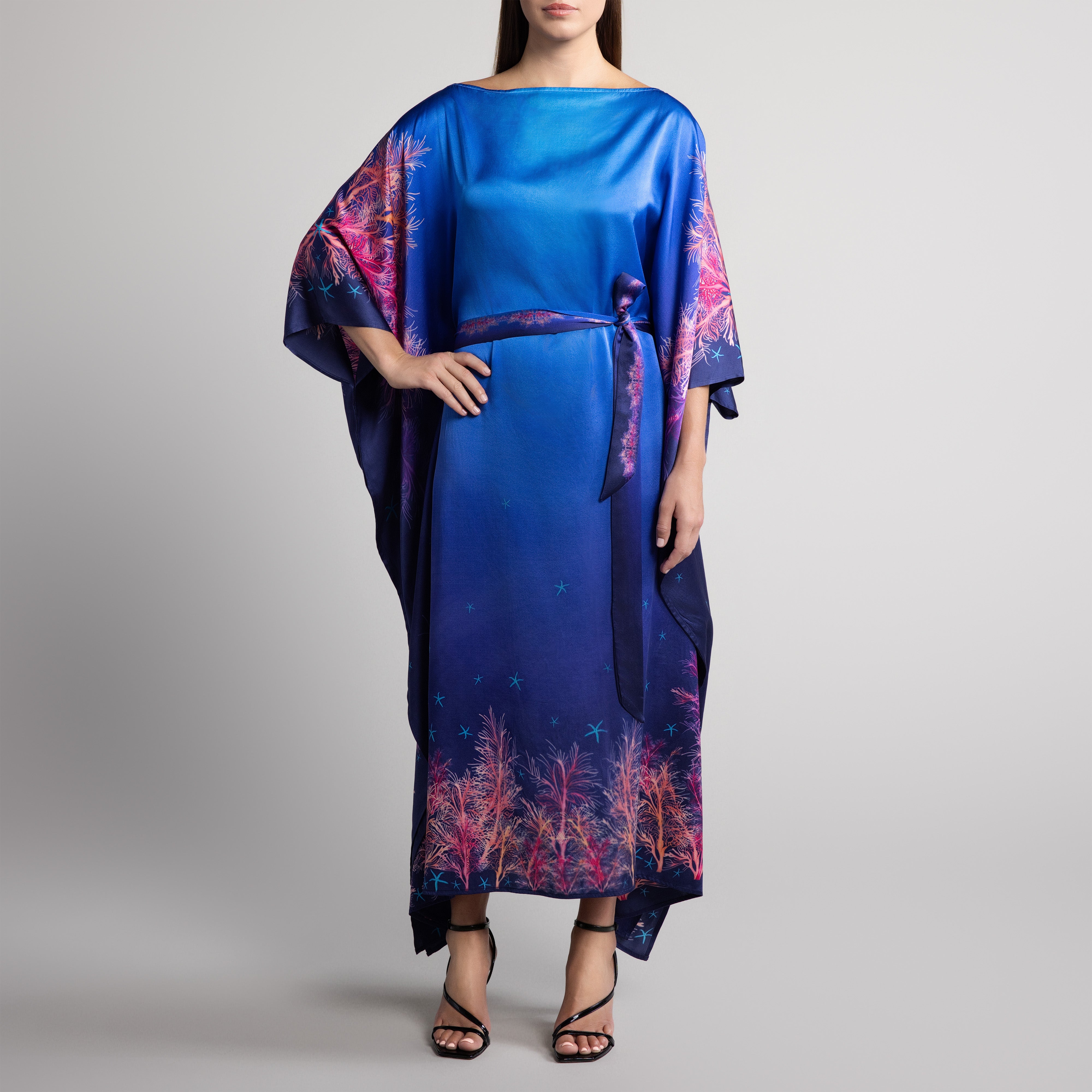 Galapagos Silk Caftan in Blue Ombré